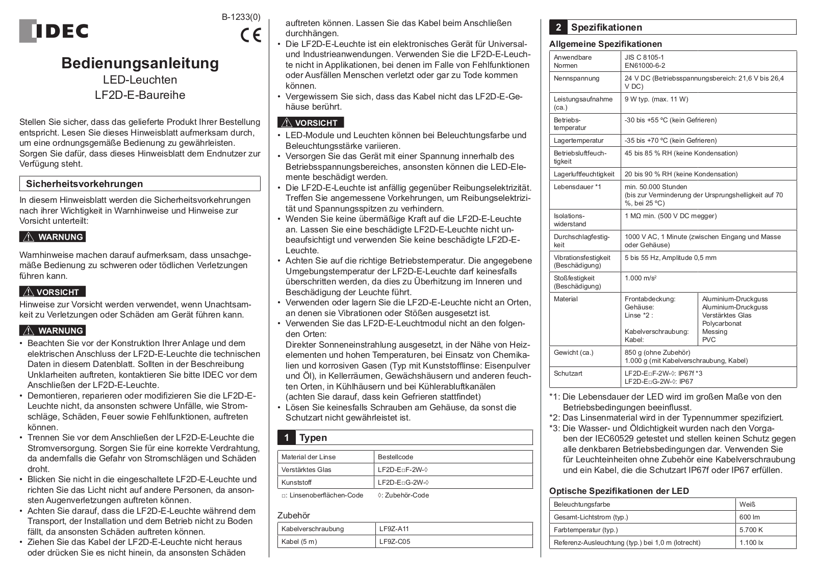 Idec LF2D-E2F-2W-A User guide