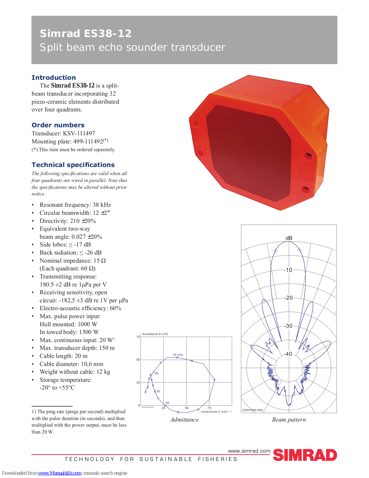 Simrad ES38-12 - DATASHEET REV C, KSV-111497 Datasheet