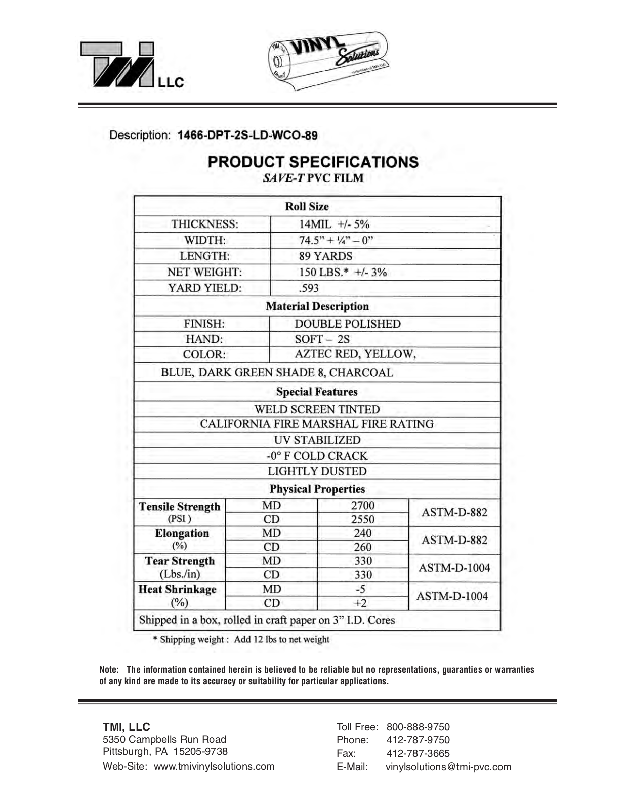 Tmi 1466-DPT-2S-LD-WCO-89 User Manual