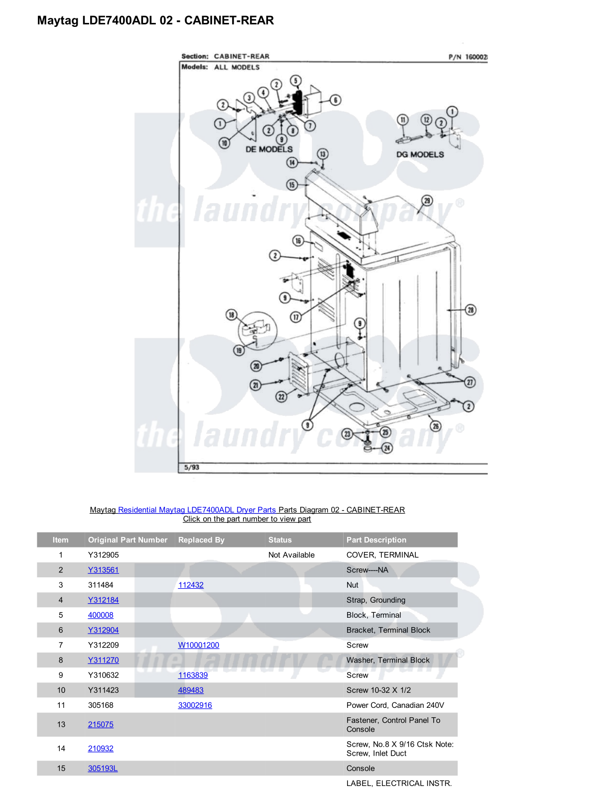 Maytag LDE7400ADL Parts Diagram