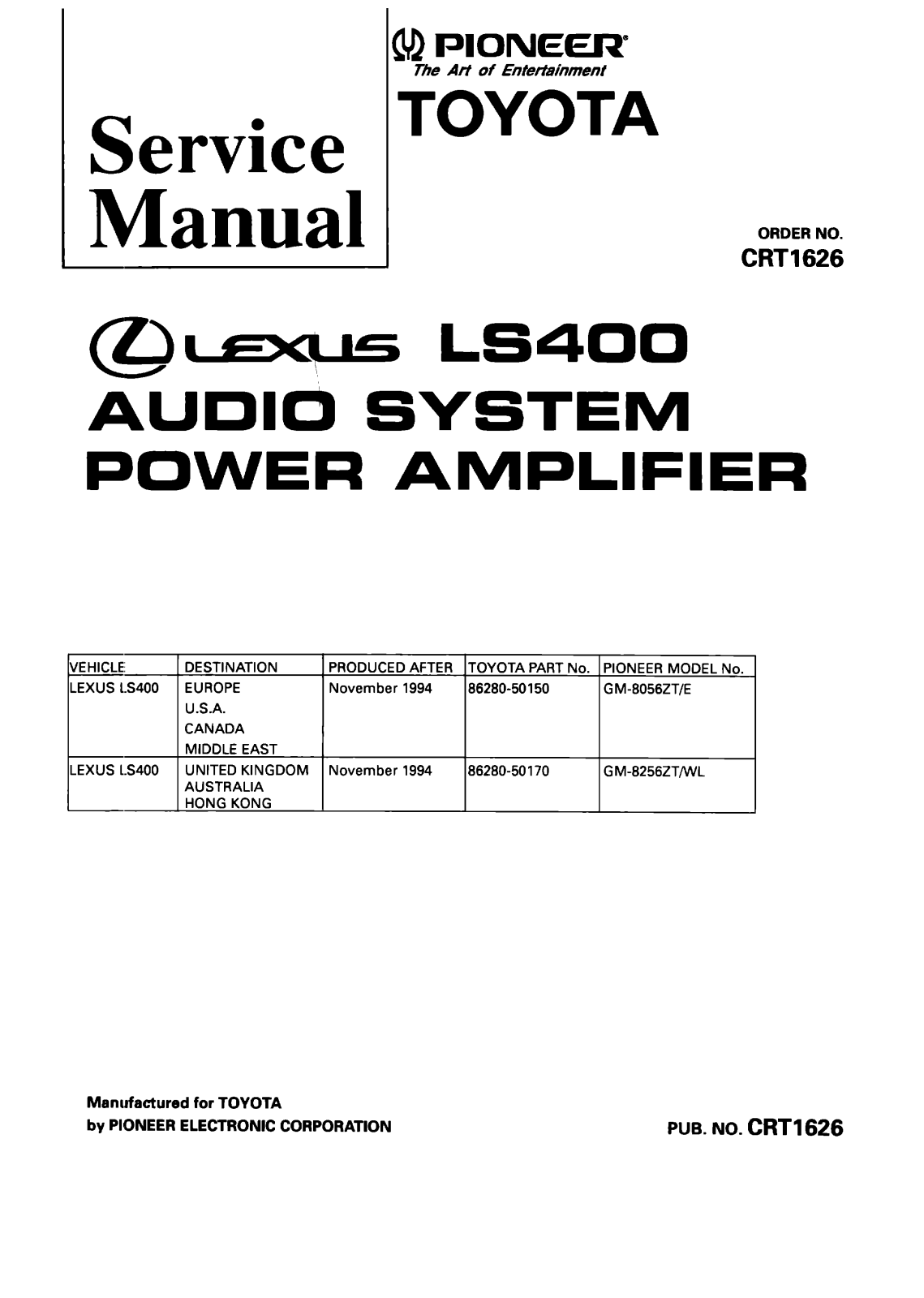 Pioneer GM-8056, GM-8256 Service manual