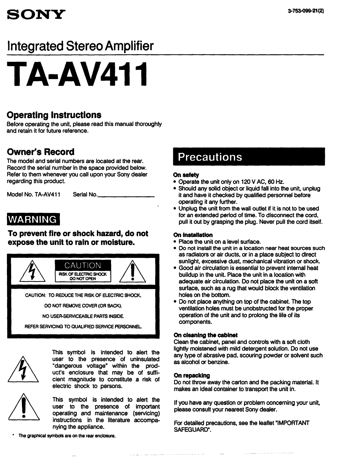 Sony TA-AV411 User Manual