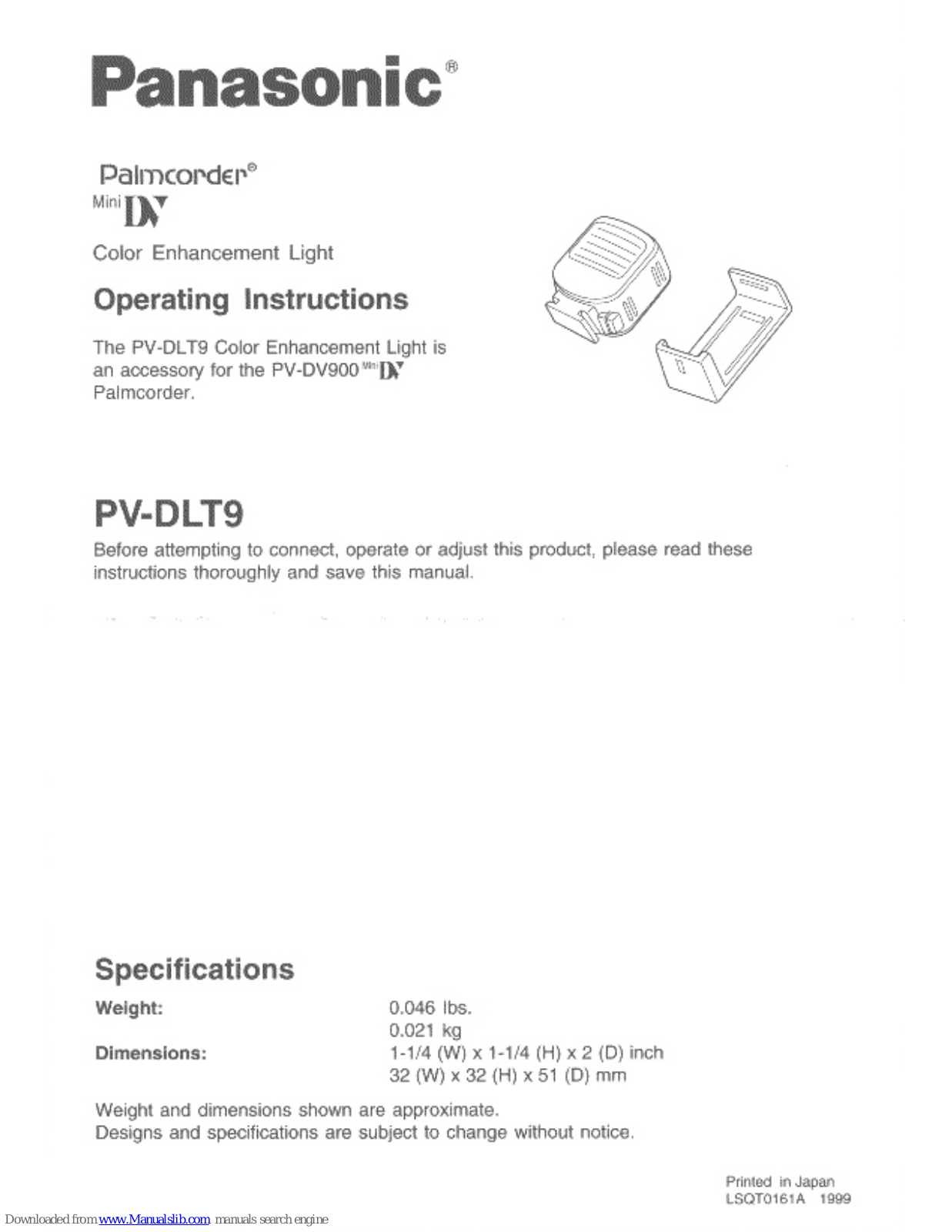 Panasonic Palmcorder PV-DLT9 Operating Instructions Manual