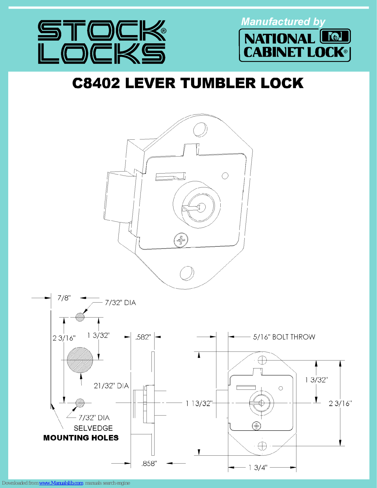 National Cabinet Lock C8402 Dimensional Drawing - ManualMachine.com