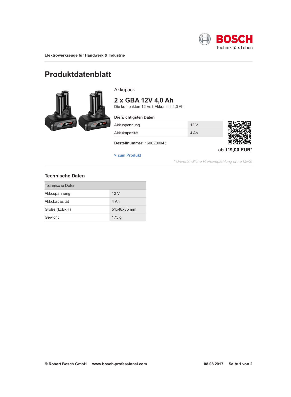 Bosch 2 x GBA 12V 4,0 Ah User Manual