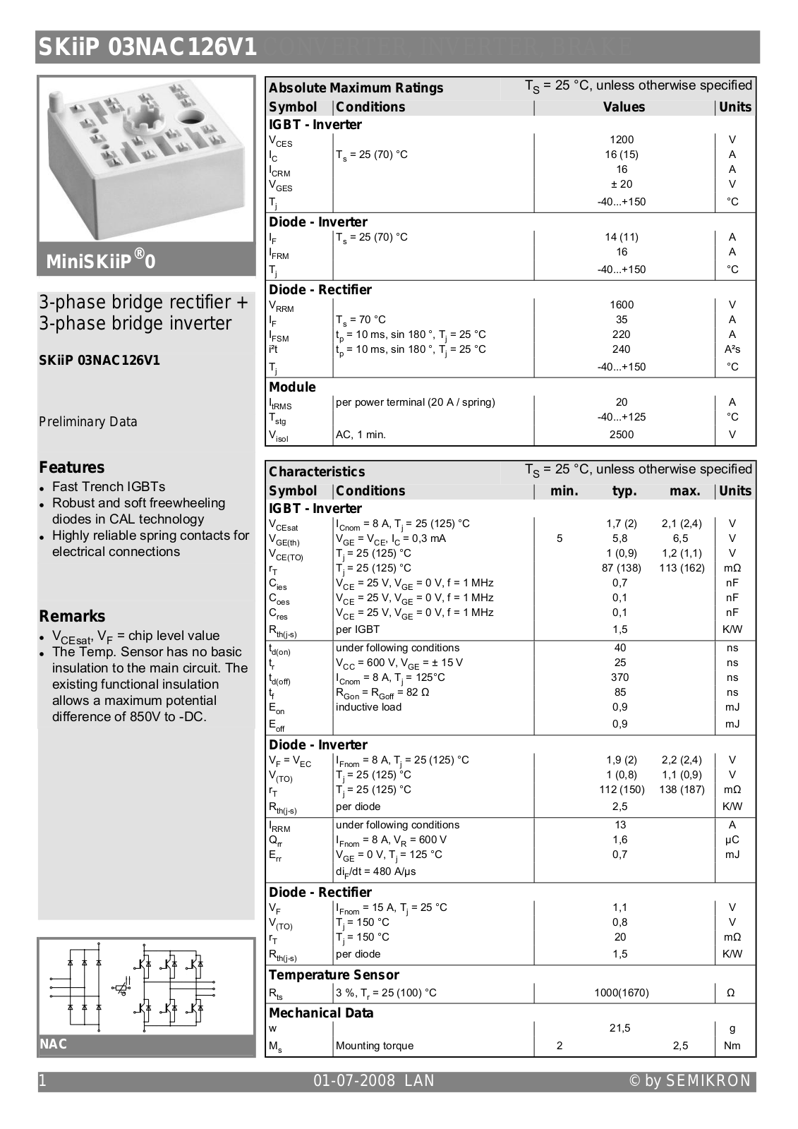 Semikron SKIIP03NAC126V1 Data Sheet