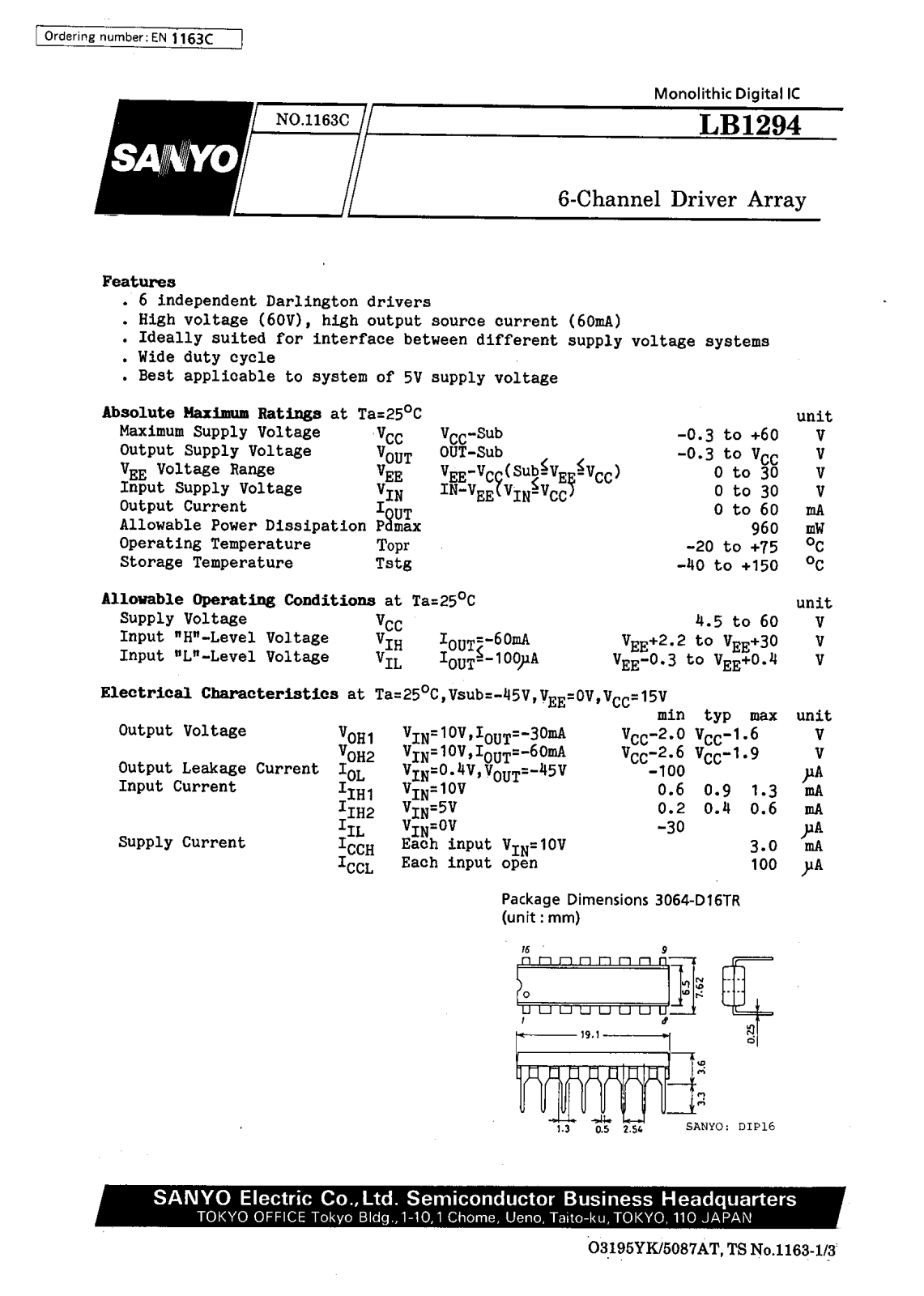 SANYO LB1294 Datasheet