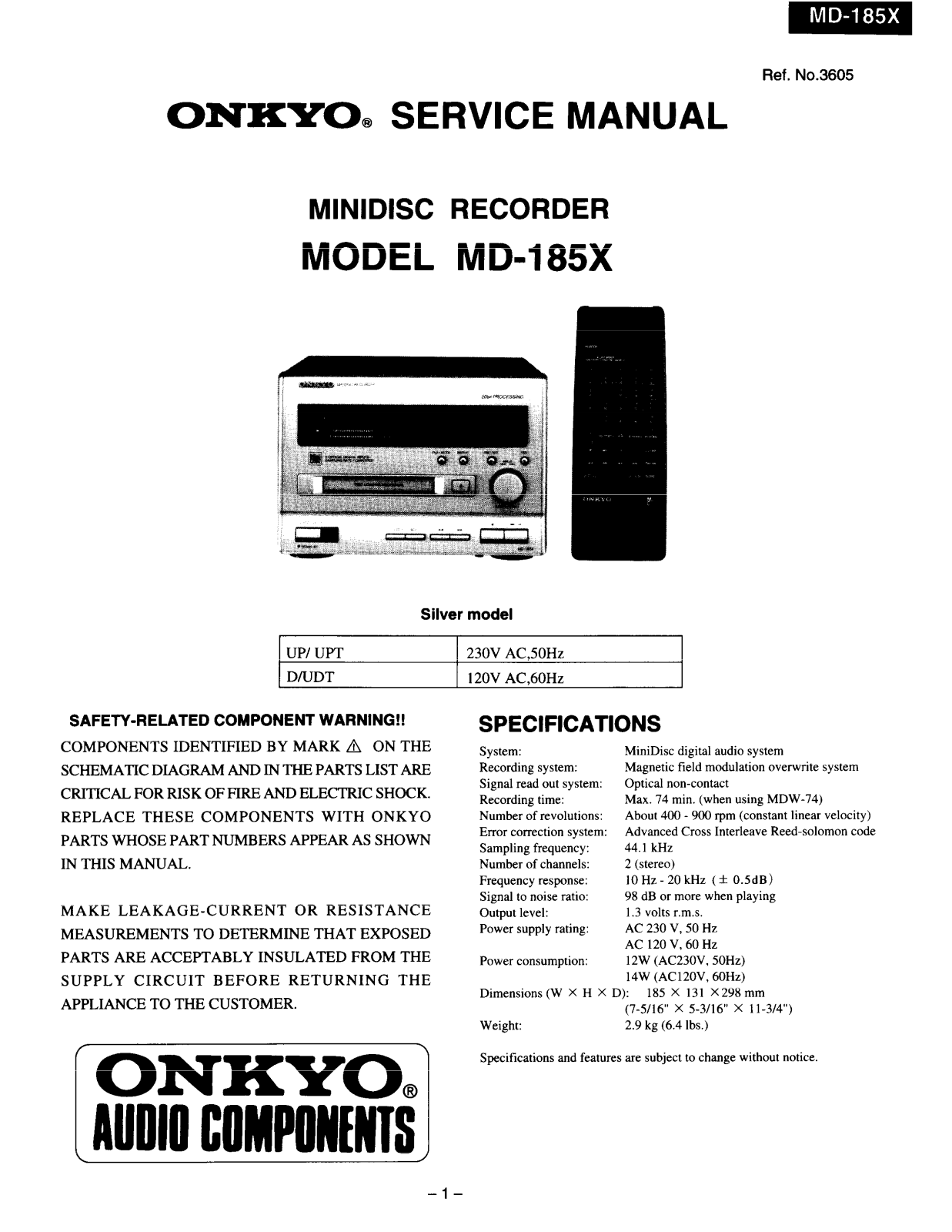 Onkyo MD-185-X Service manual