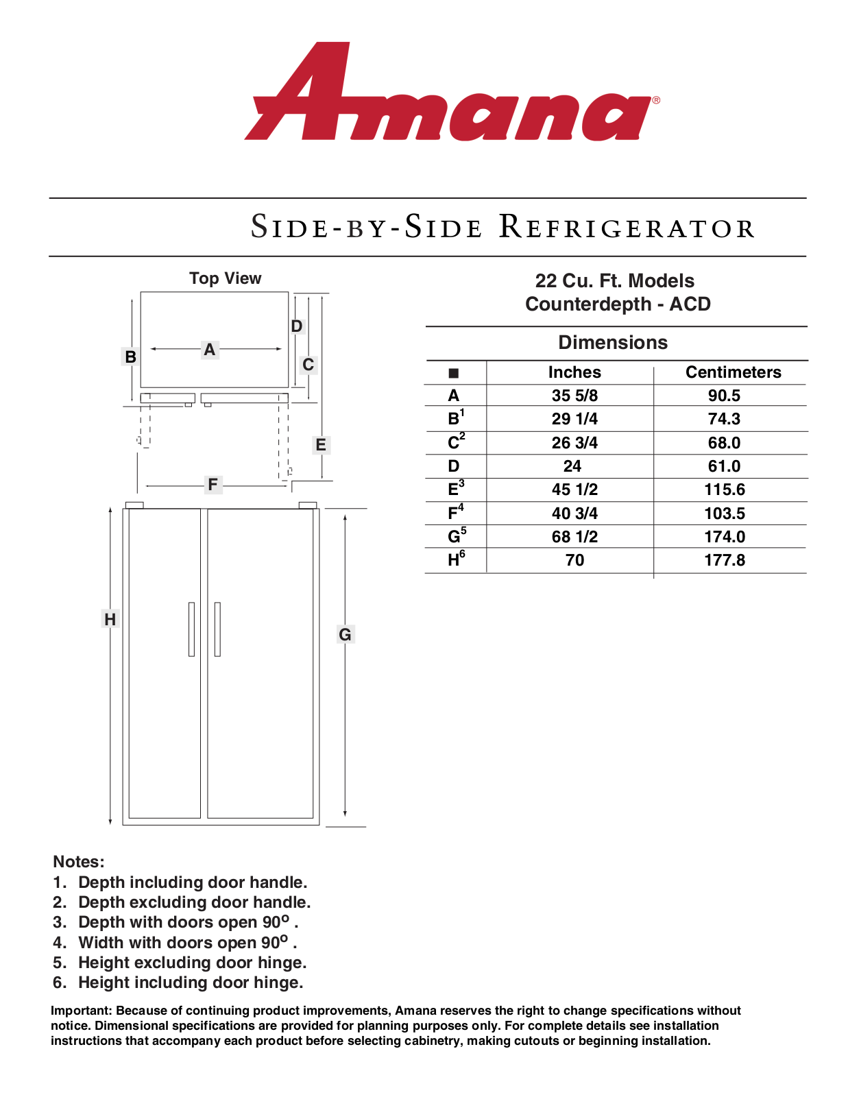 Amana Counterdepth - ACD User Manual