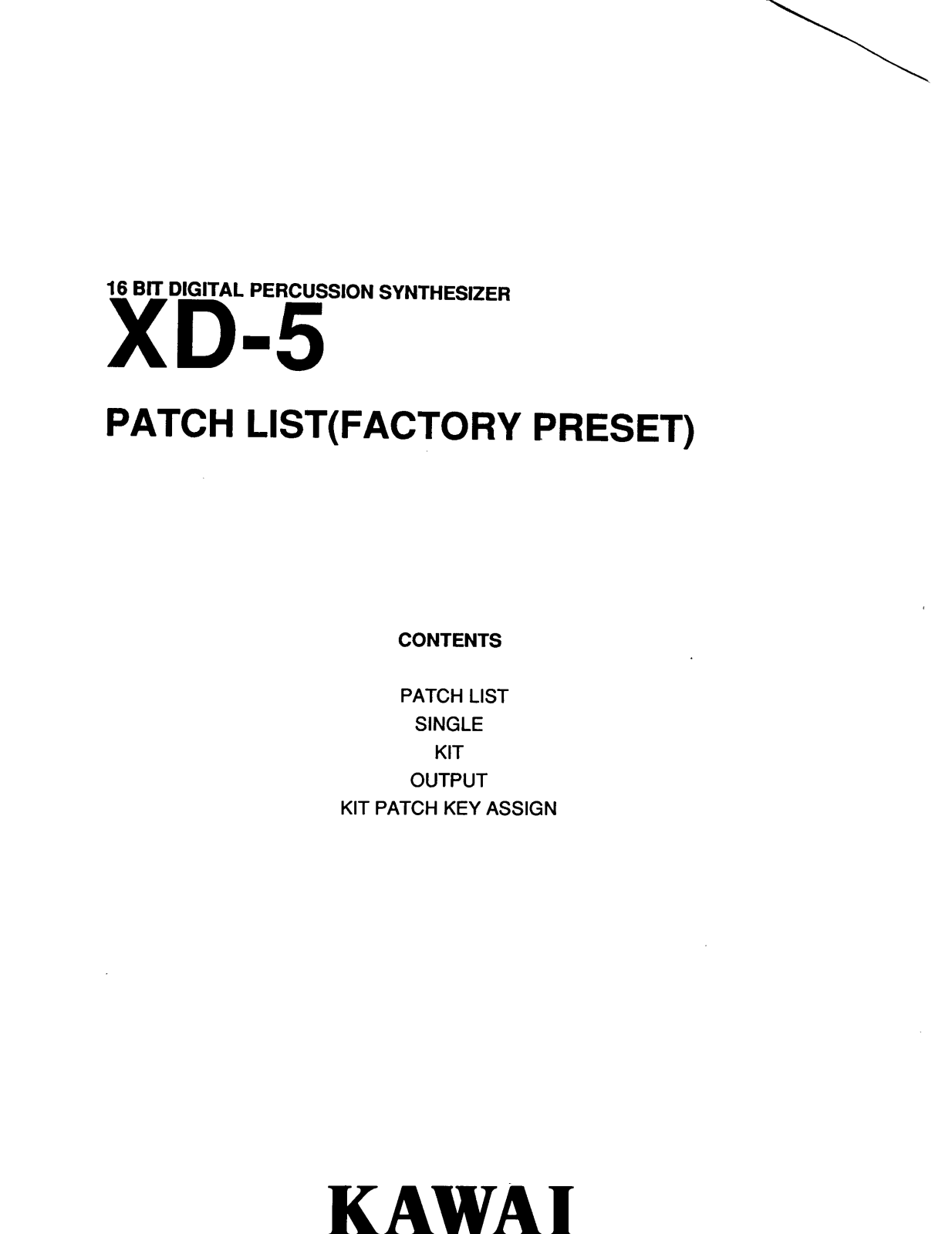 Kawai XD-5 Patch List