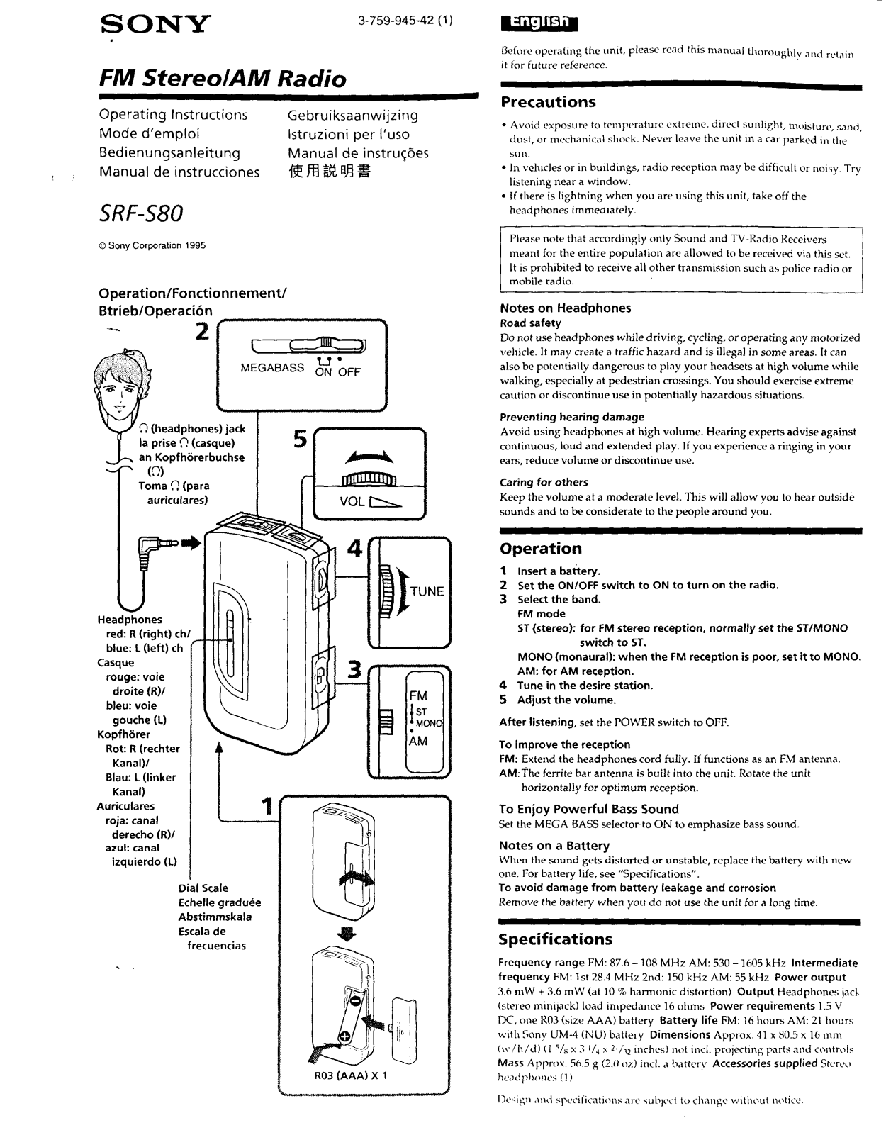 Sony SRF-S80 User Manual