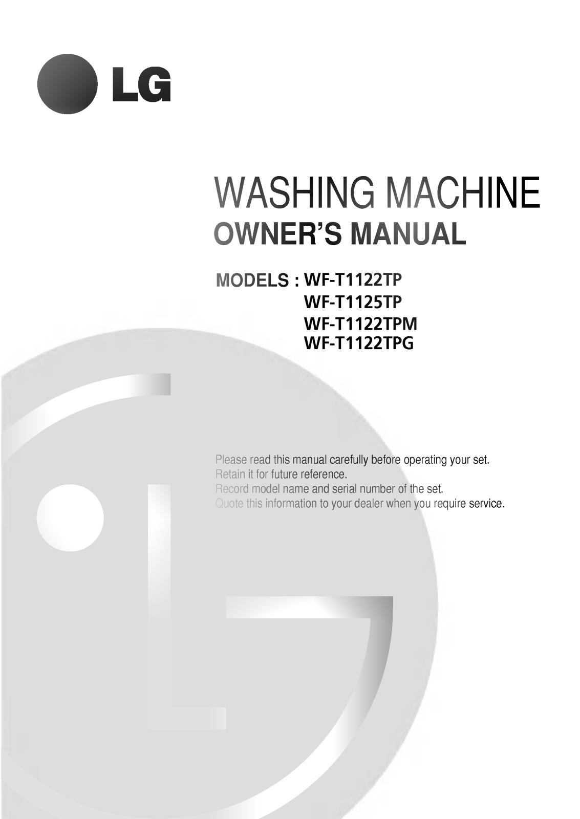 LG WF-T1022TPX Owner's manual