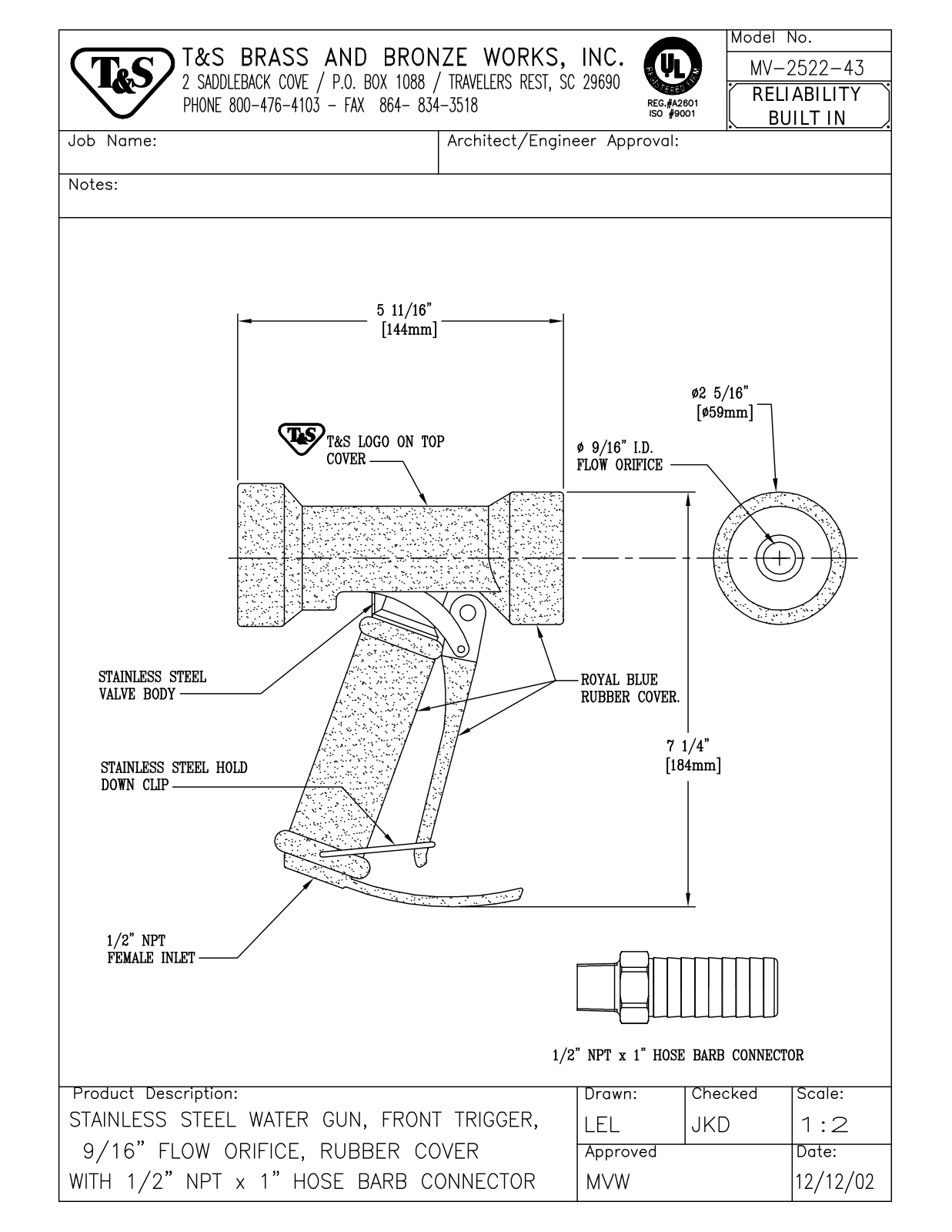 T&S Brass MV-2522-43 User Manual