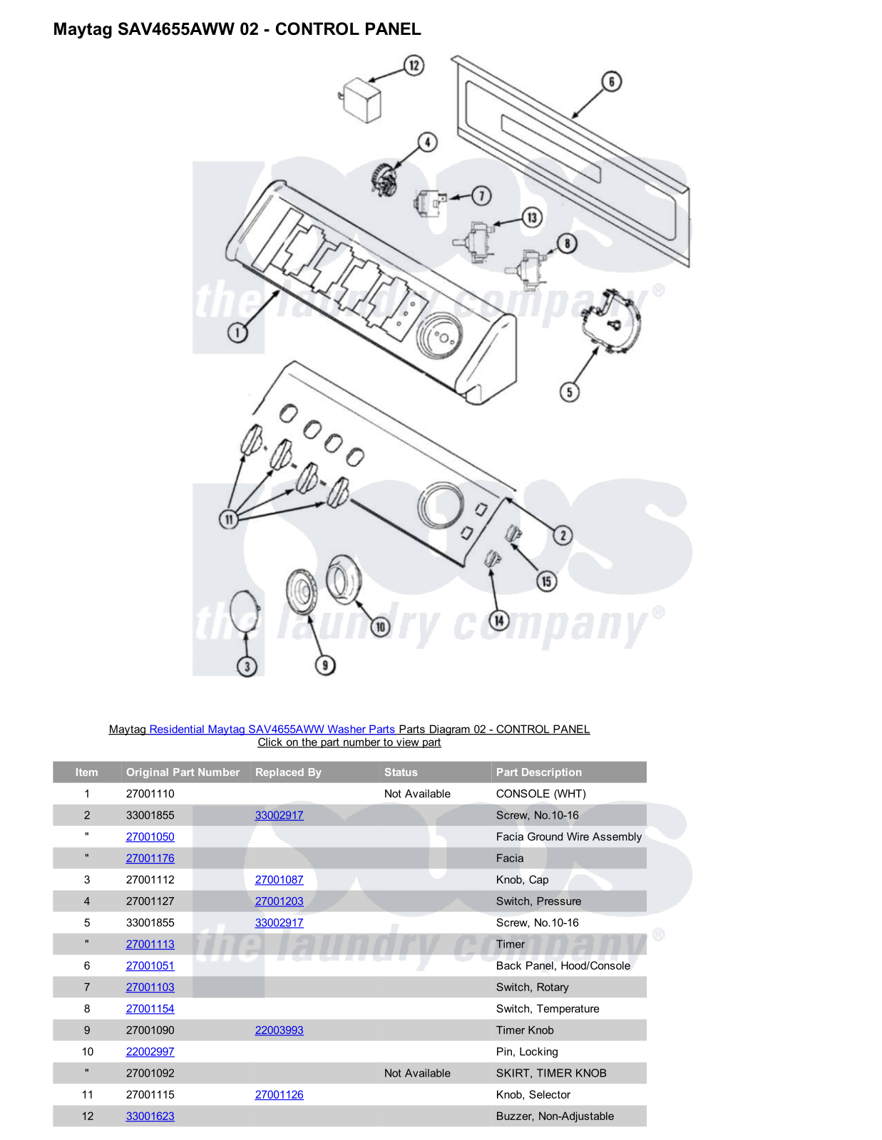 Maytag SAV4655AWW Parts Diagram