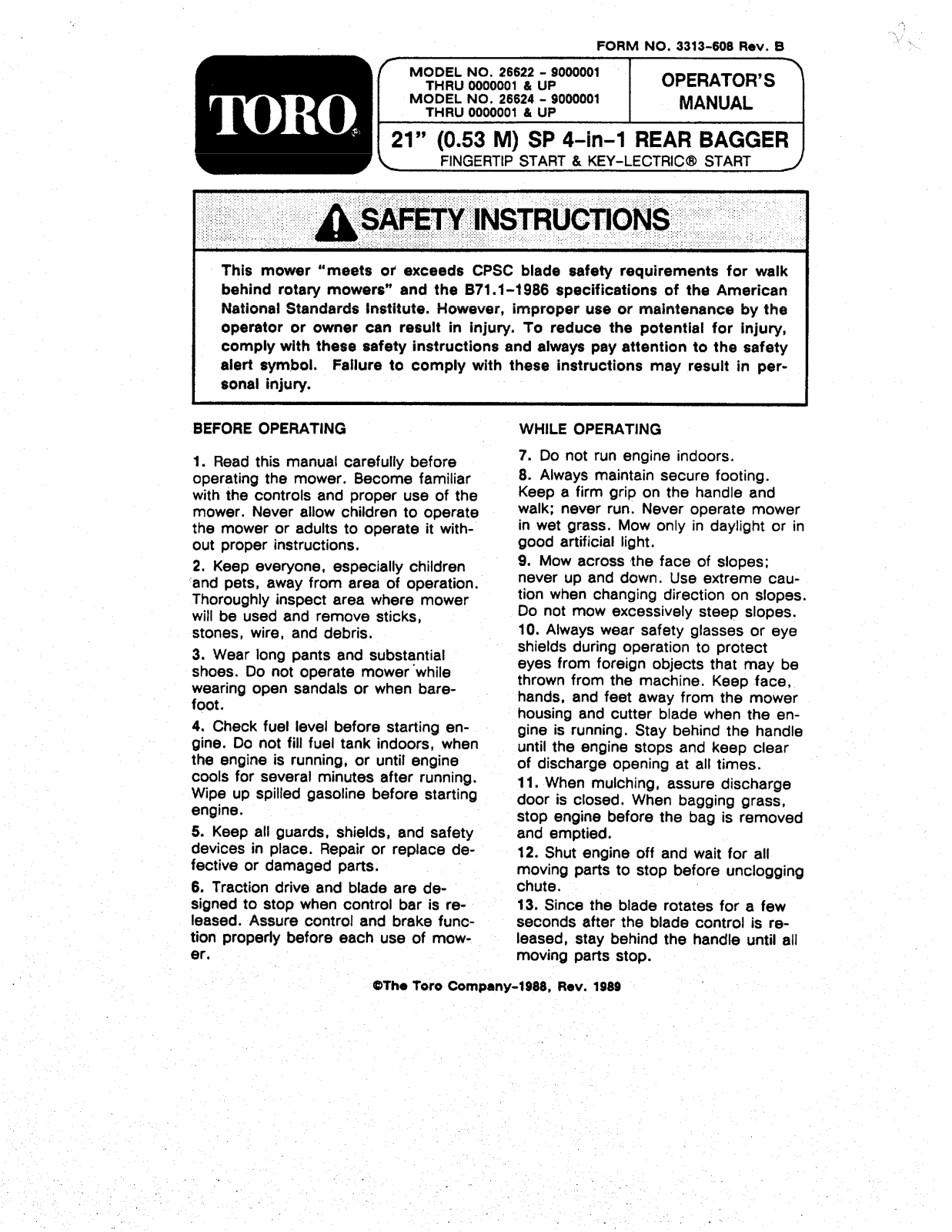 Toro 26622, 26624 Operator's Manual