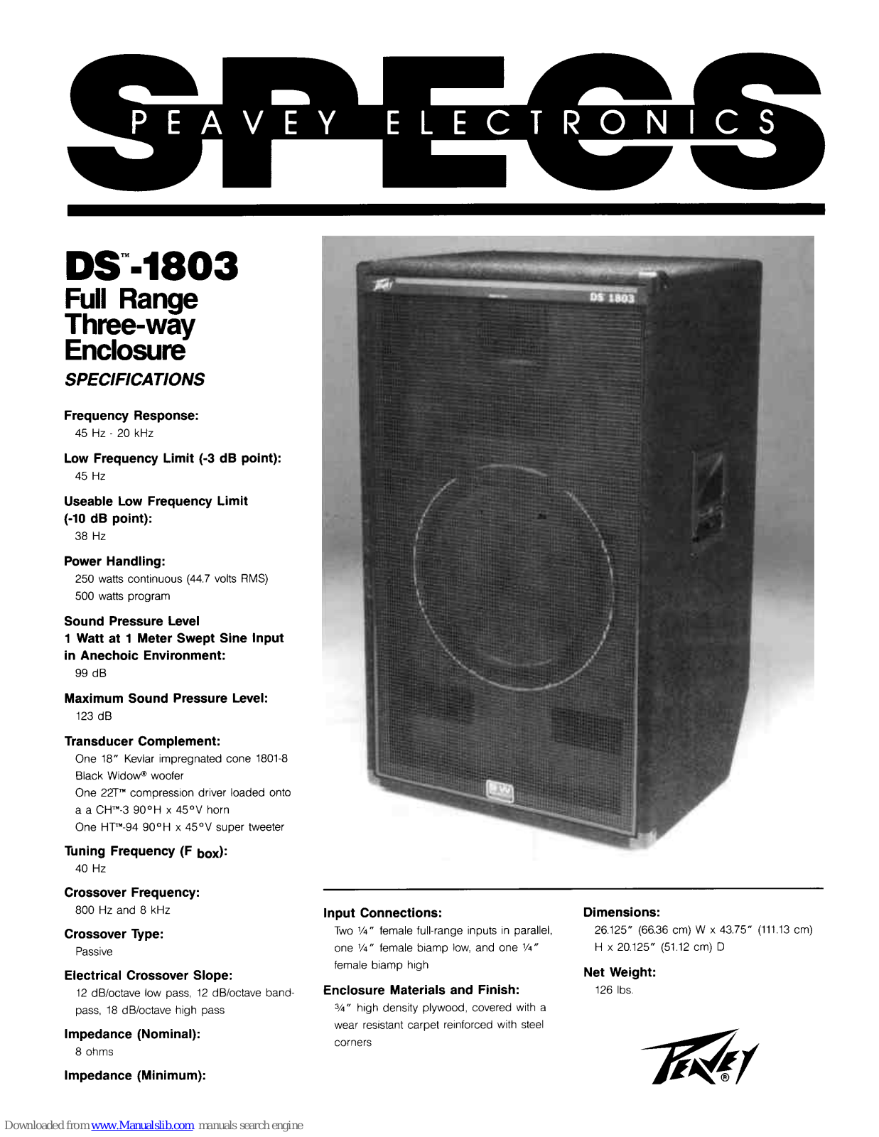 Peavey DS DS-1803, DS-1803 Specifications