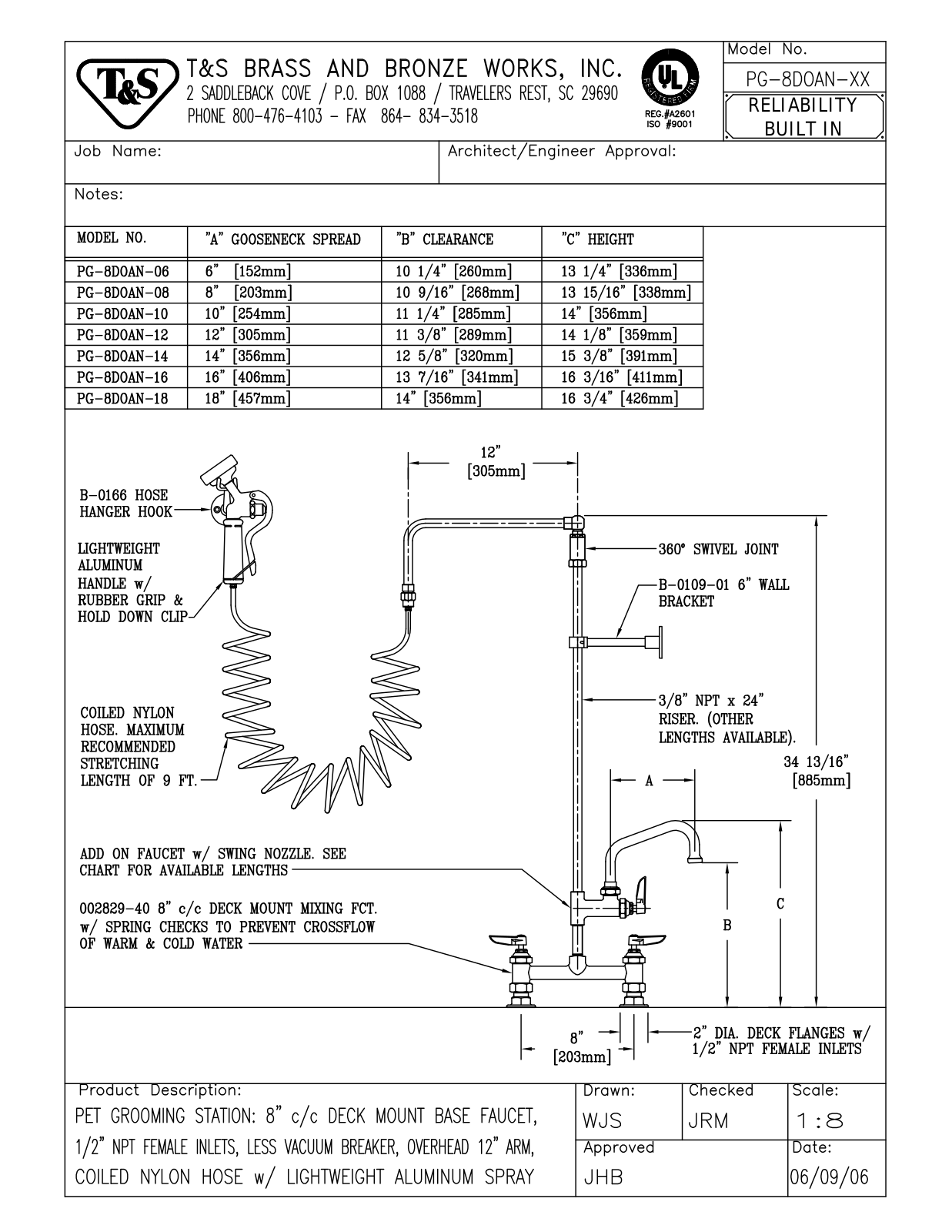 T&S Brass Manuals PG-8DOAN-06 User Manual