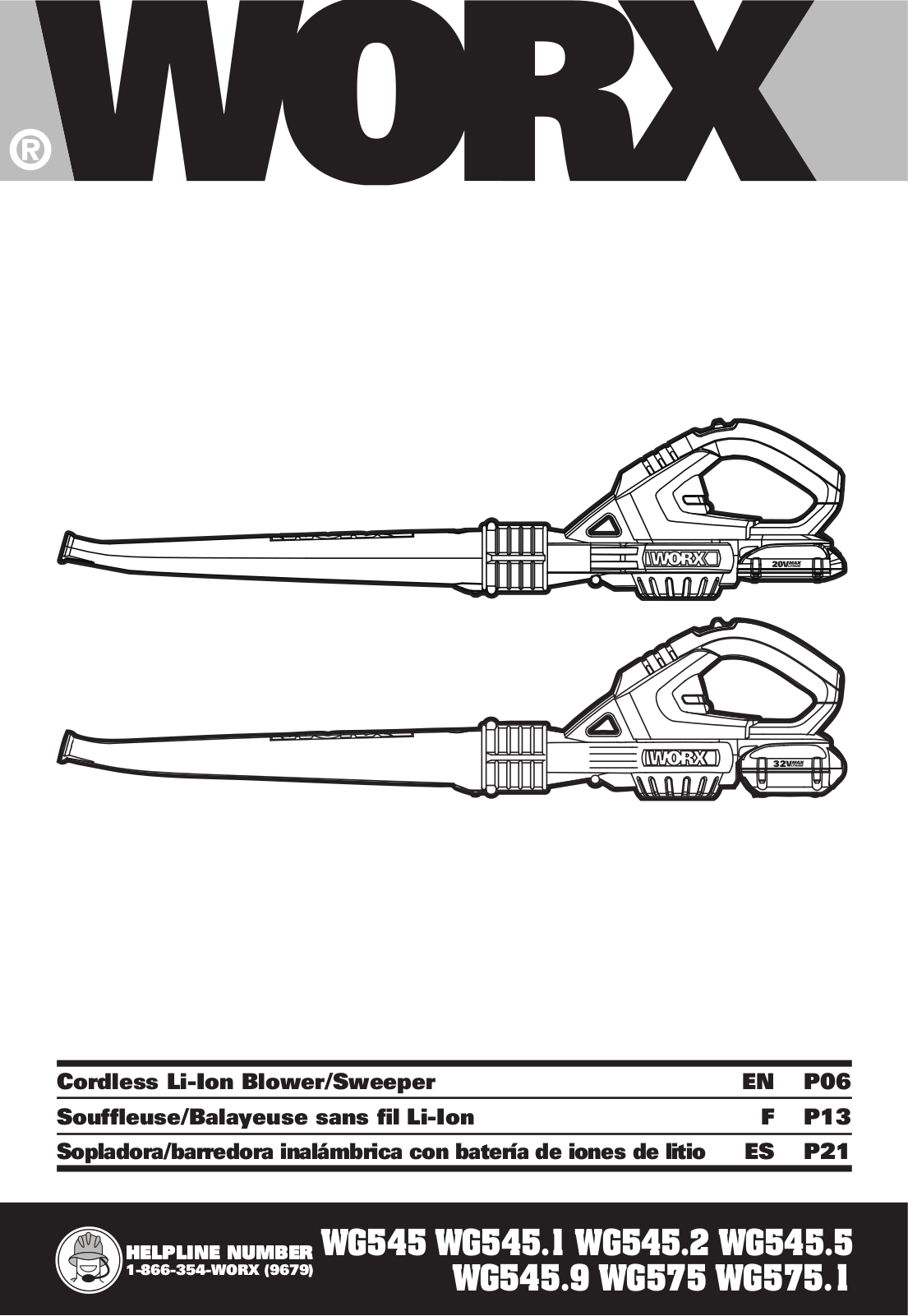 WORX Tools WA3732, WA3520, WA3847, WG545.1, WG545.9 User Manual