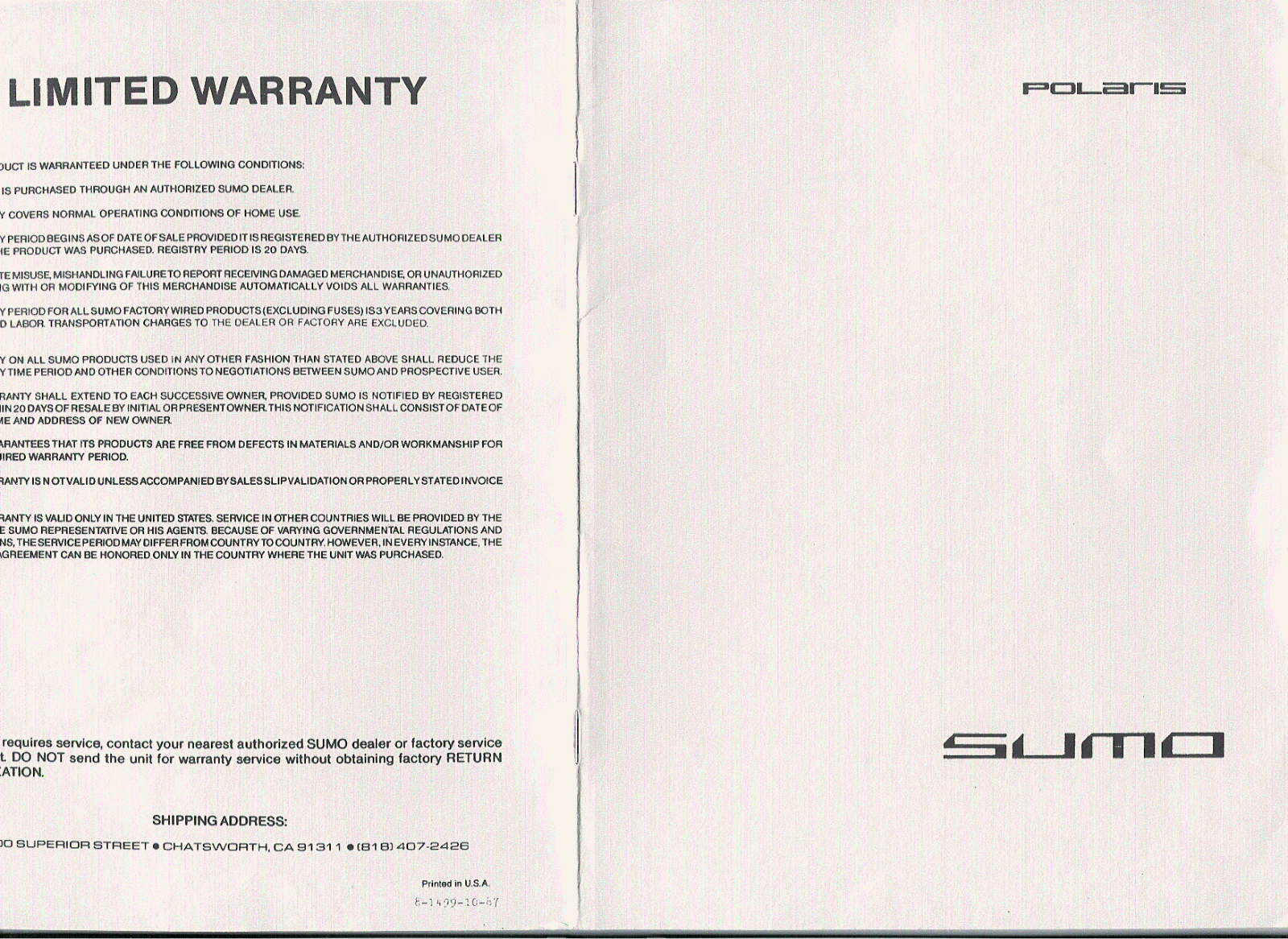 Sumo Polaris Owners manual