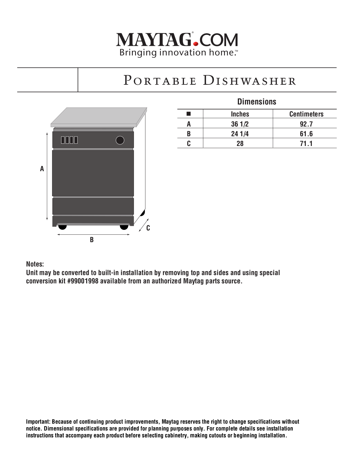 Maytag MDC4000AWX, MDC4000AWE, MDC4100AWX, MDC4100AWE Dimension Guide