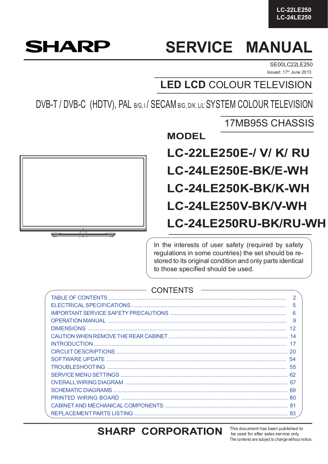 Sharp LC-22LE250E-V Schematic