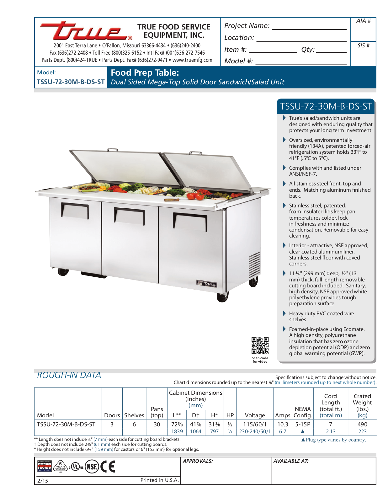 True TSSU-72-30M-B-DS-ST User Manual