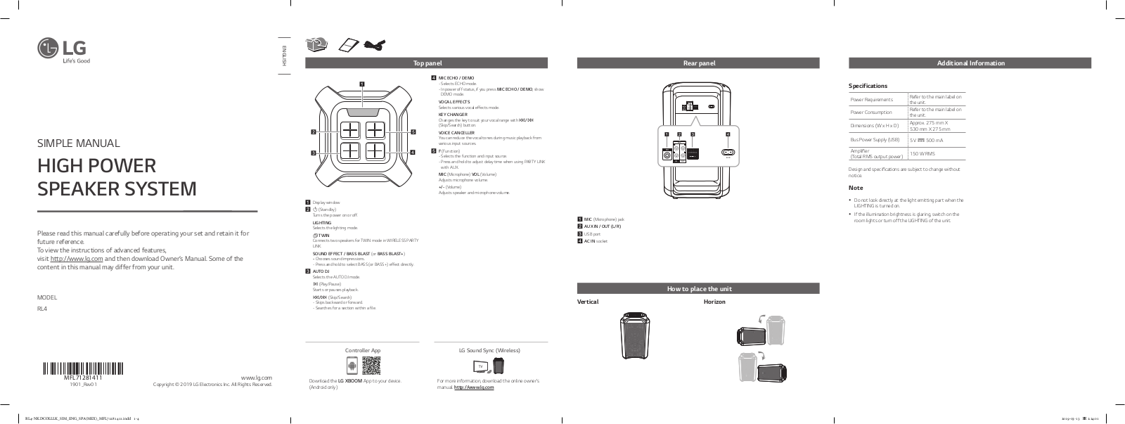 LG RL4 USER'S GUIDE