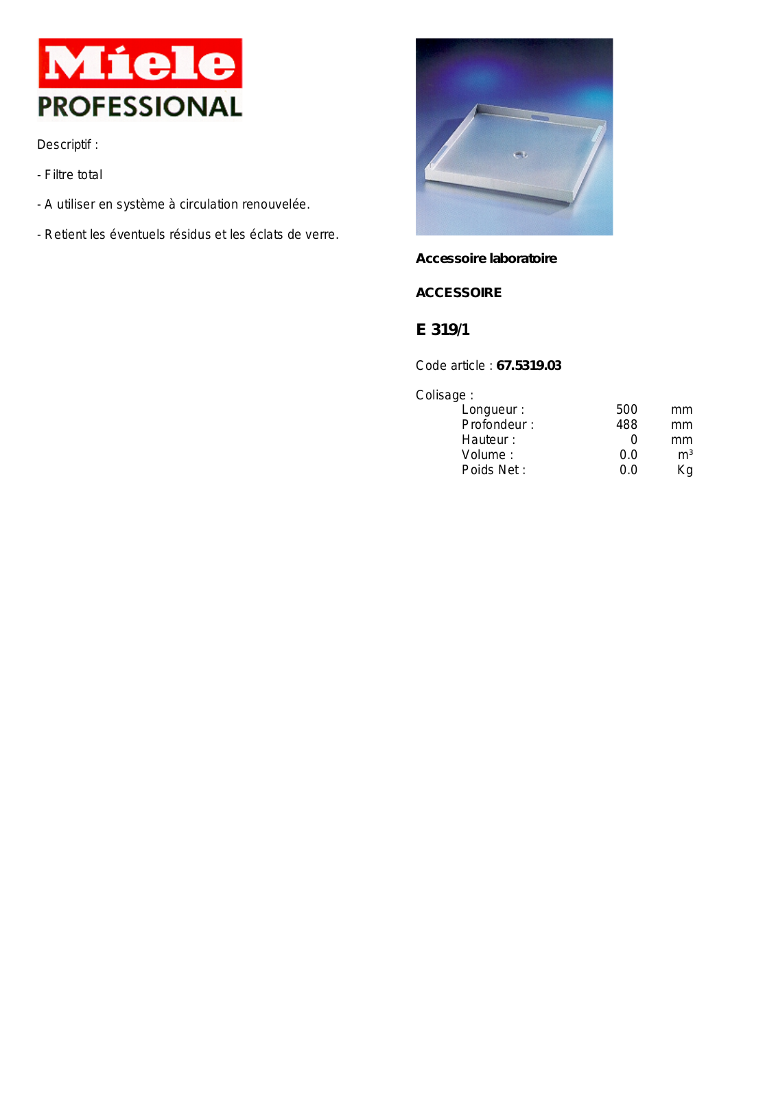 MIELE E 319-1 DESCRIPTIF User Manual