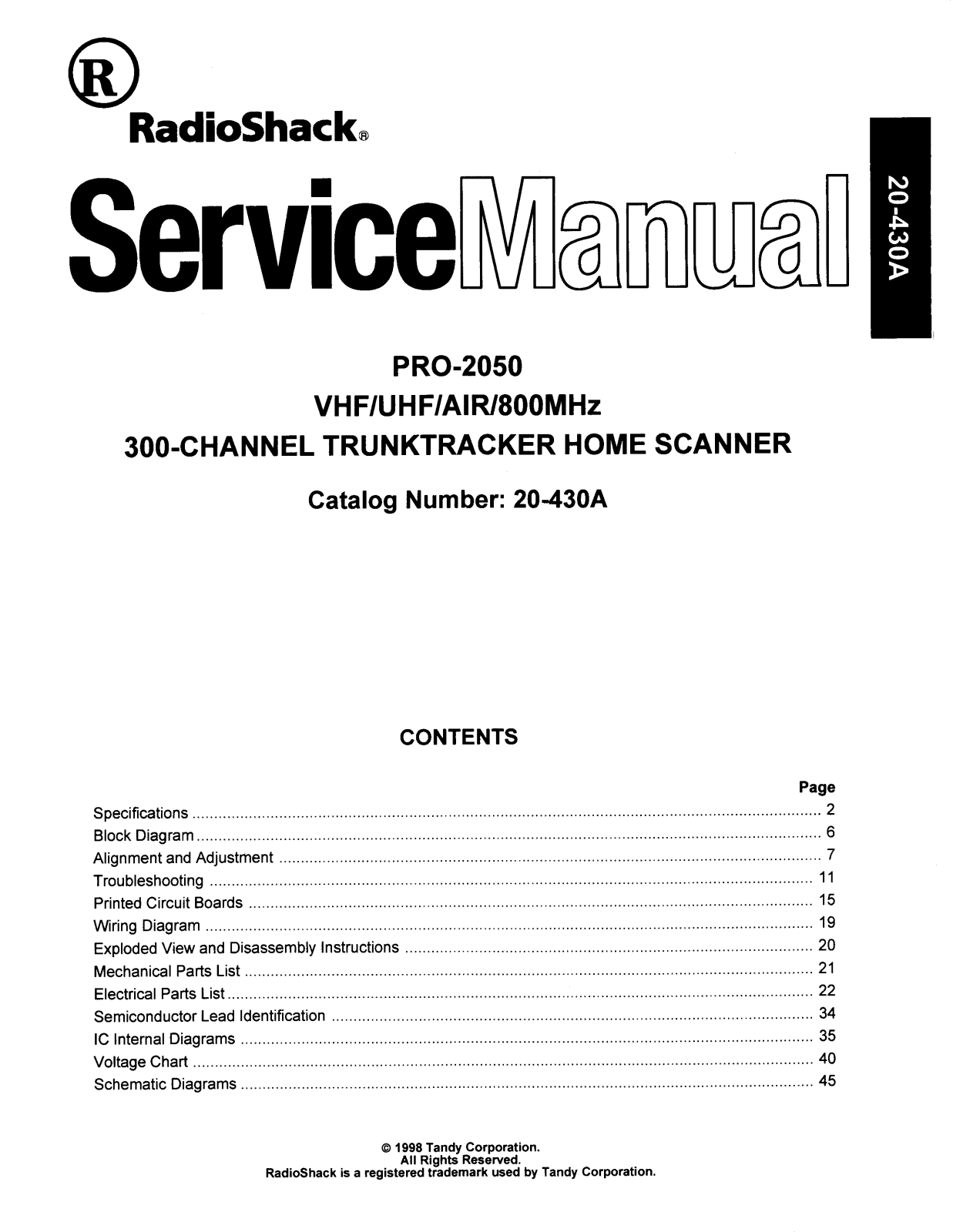RadioShack PRO-2050 Service Manual