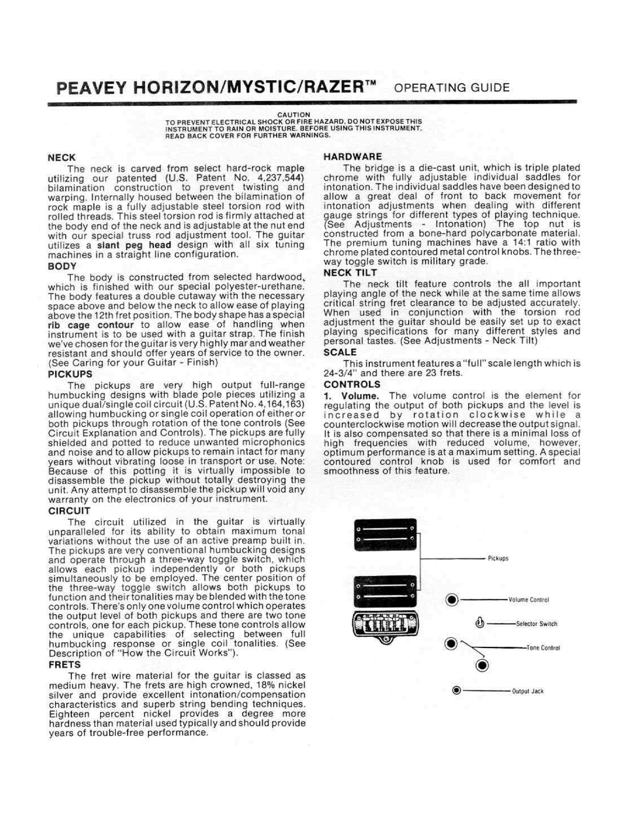 Peavey Mystic, Razor, Horizon User Manual