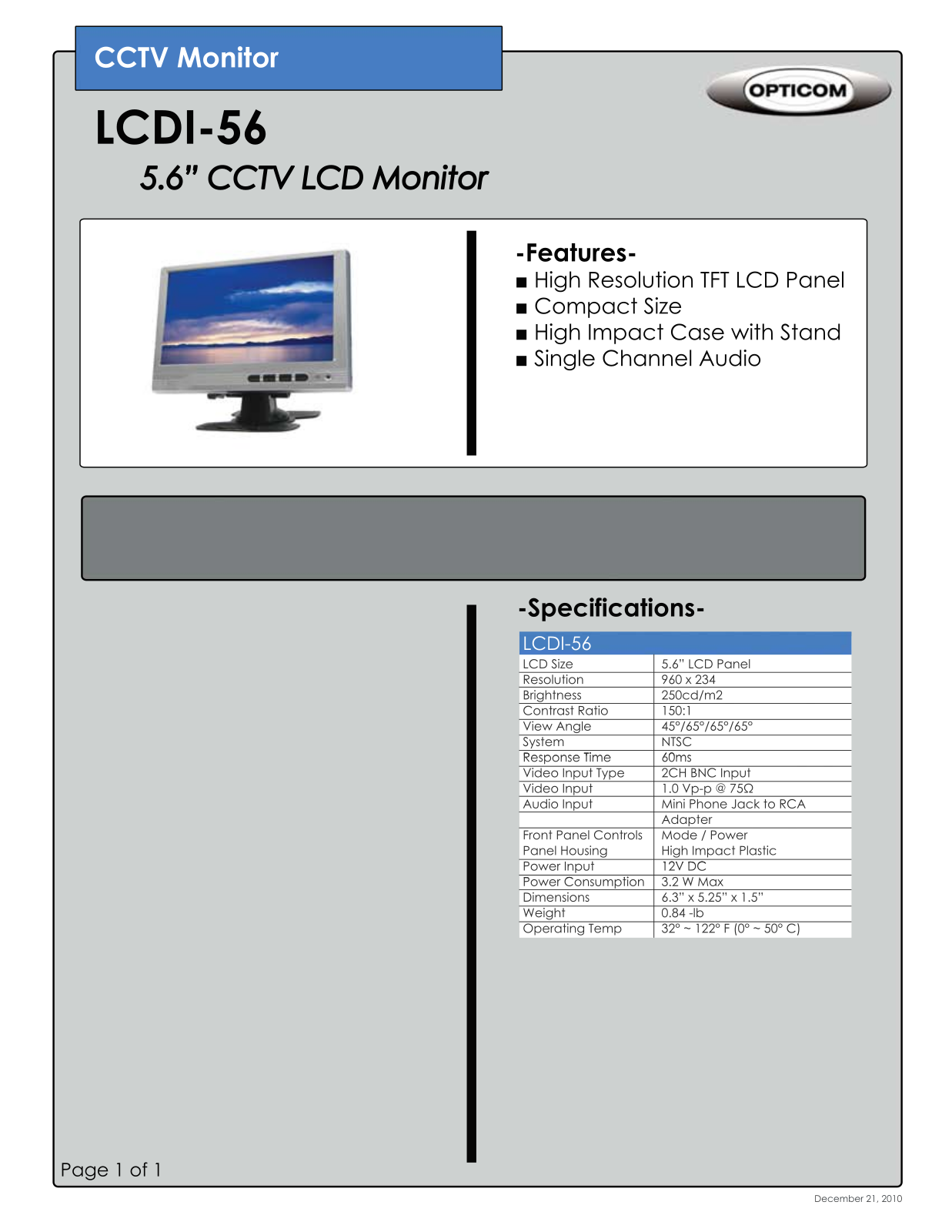 Opticom LCDI-56 DATASHEET