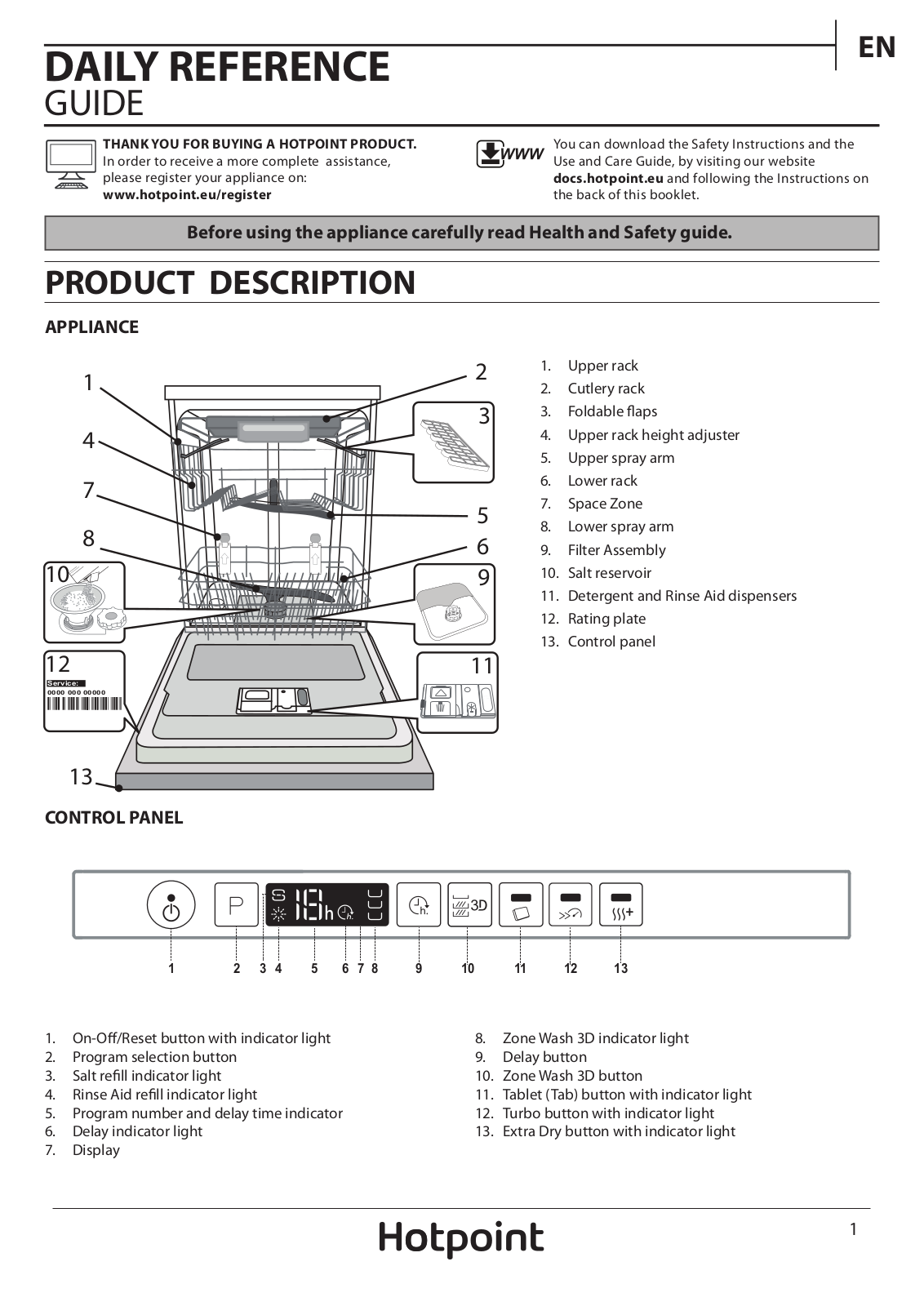 HOTPOINT HIO 3P23 WL E UK Daily Reference Guide