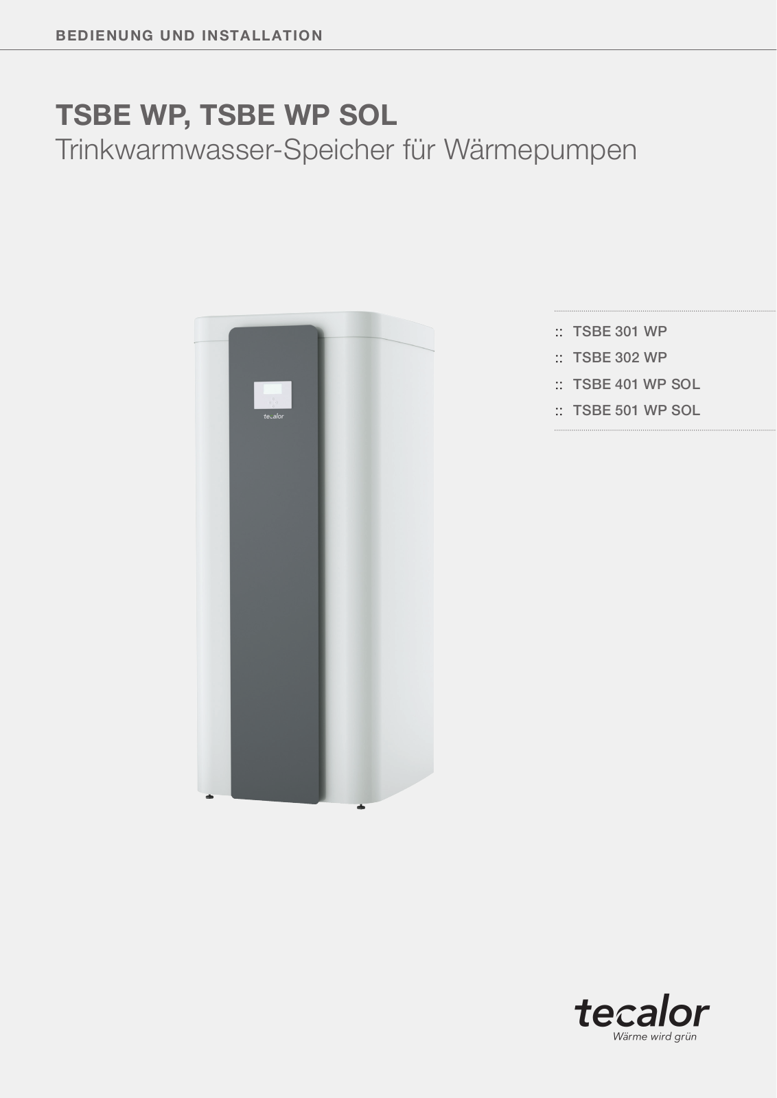 Tecalor TSBE 401 WP SOL, TSBE 501 WP SOL, TSBE 302 WP, TSBE 301 WP User Manual