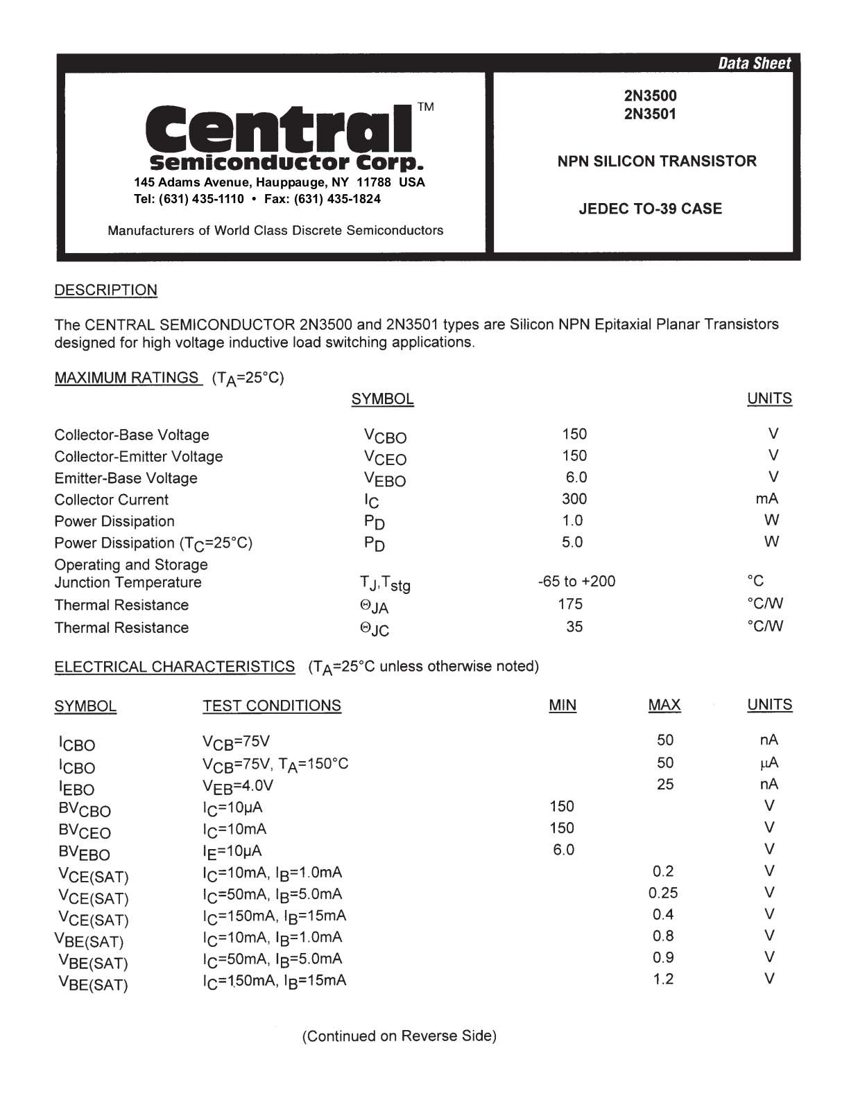 Datasheet 2n3500-2n3501 Datasheet - ManualMachine.com