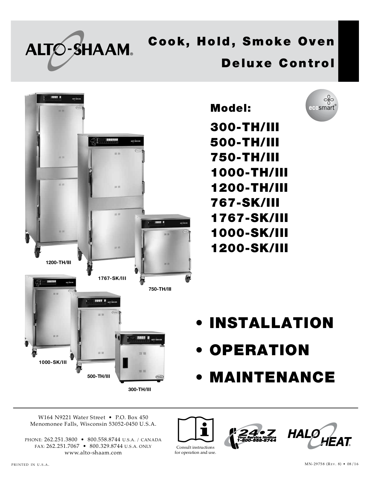 Alto Shaam 1000-SK-III Installation  Manual