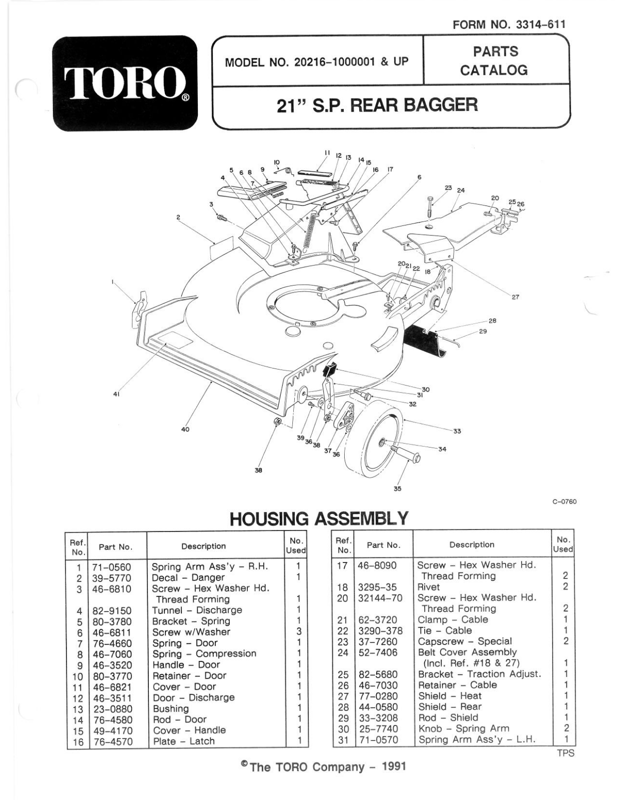 Toro 20216 Parts Catalogue