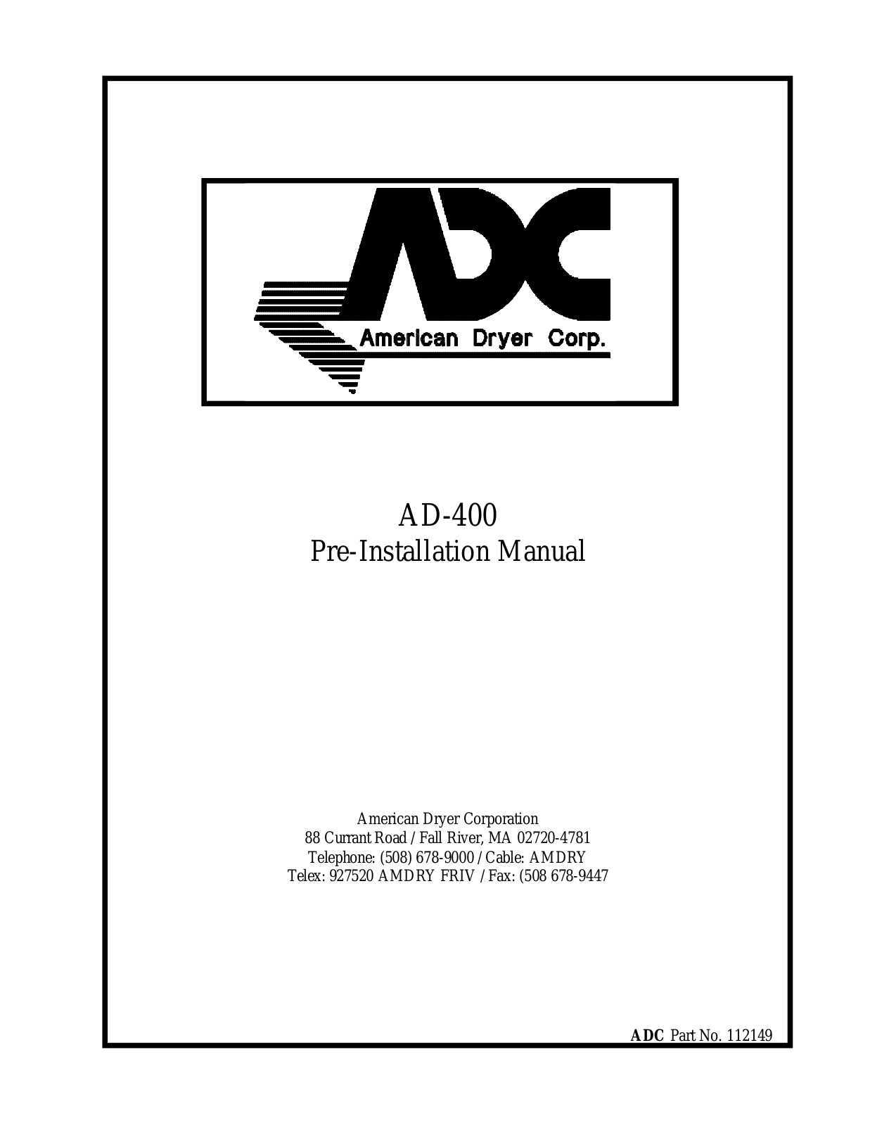 American Dryer Corp AD-400 User Manual