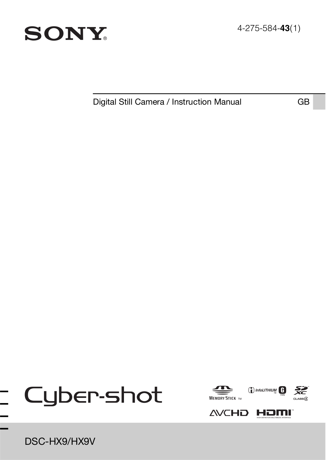 Sony DSC-HX9V Users guide