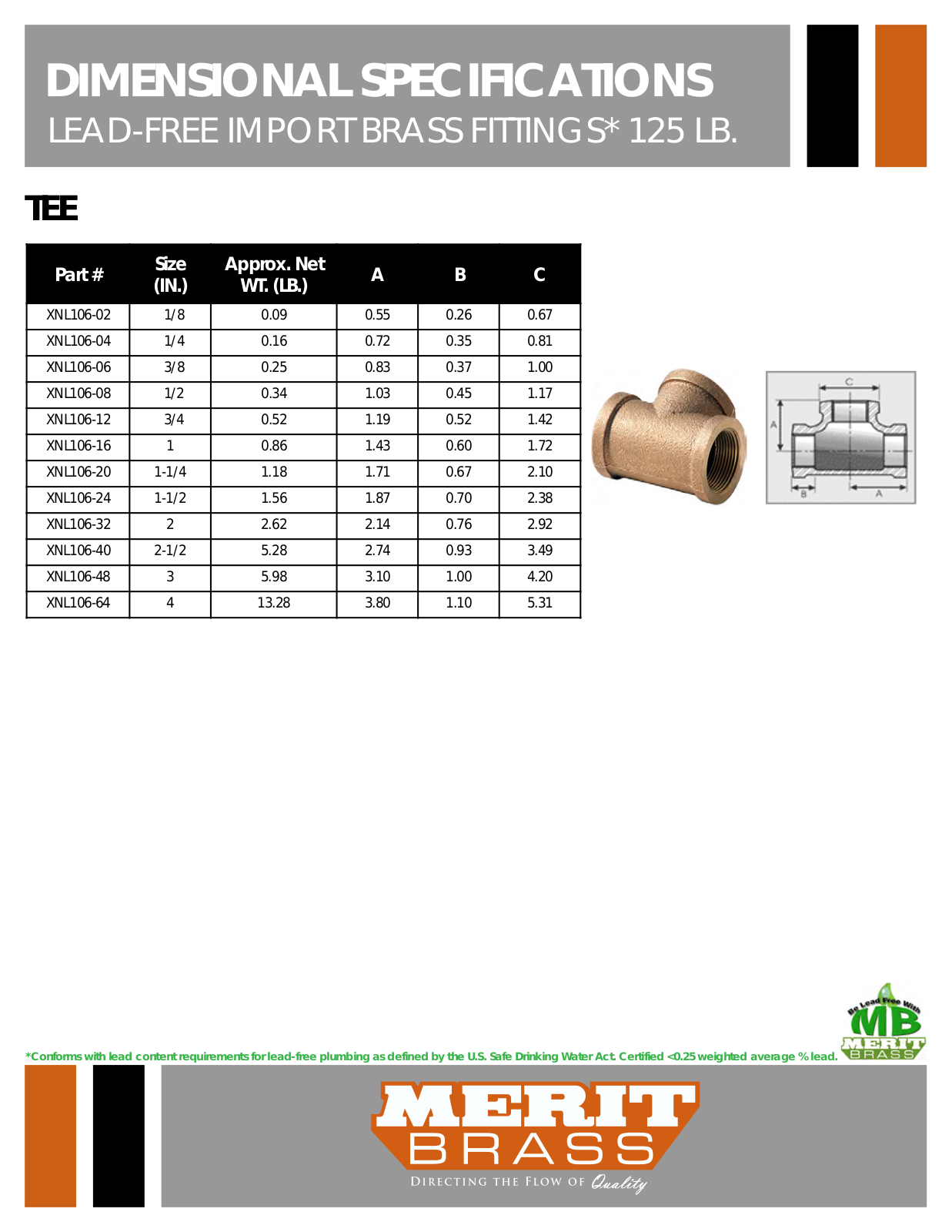 Merit Brass XNL106-02, XNL106-04, XNL106-06, XNL106-08, XNL106-12 User Manual