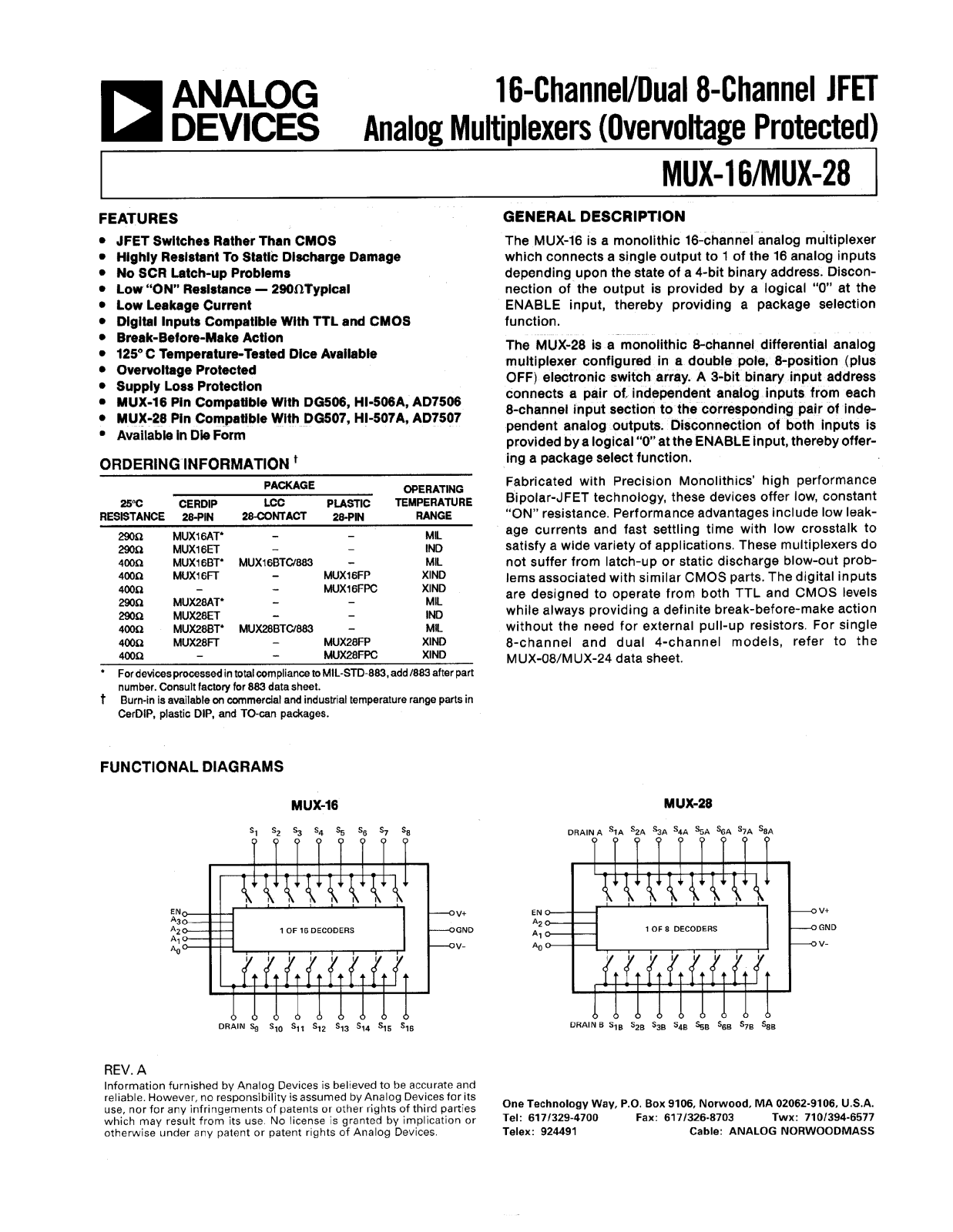 Analog Devices mux16 28 Datasheet