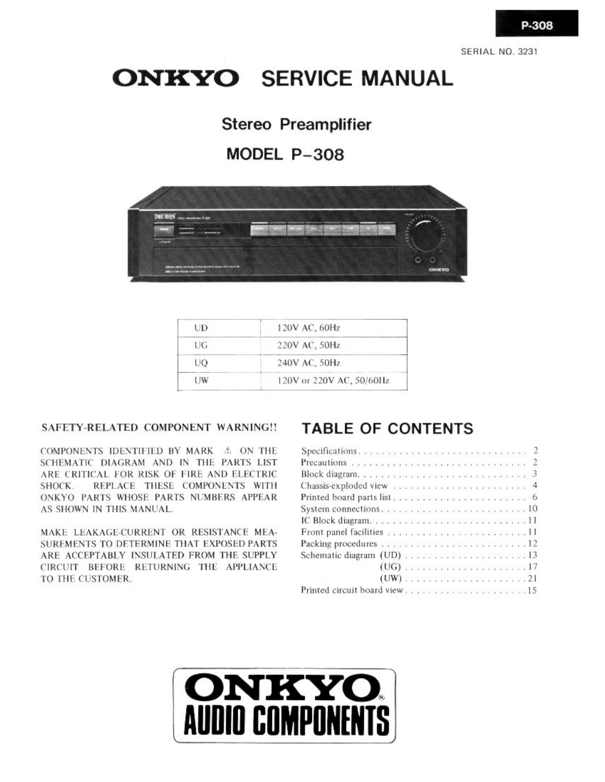 Onkyo Integra-P-308 Service Manual