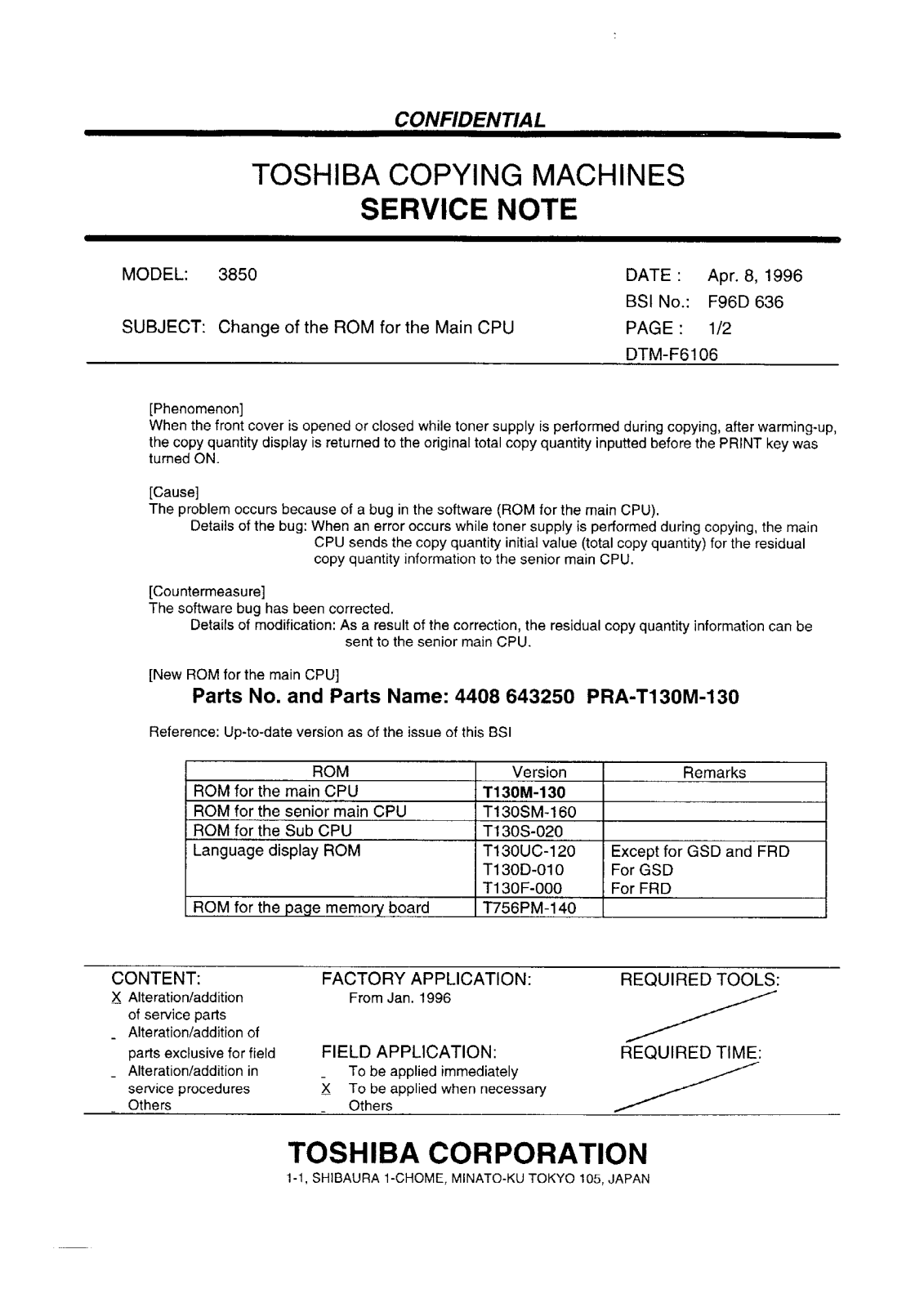 Toshiba f96d636 Service Note