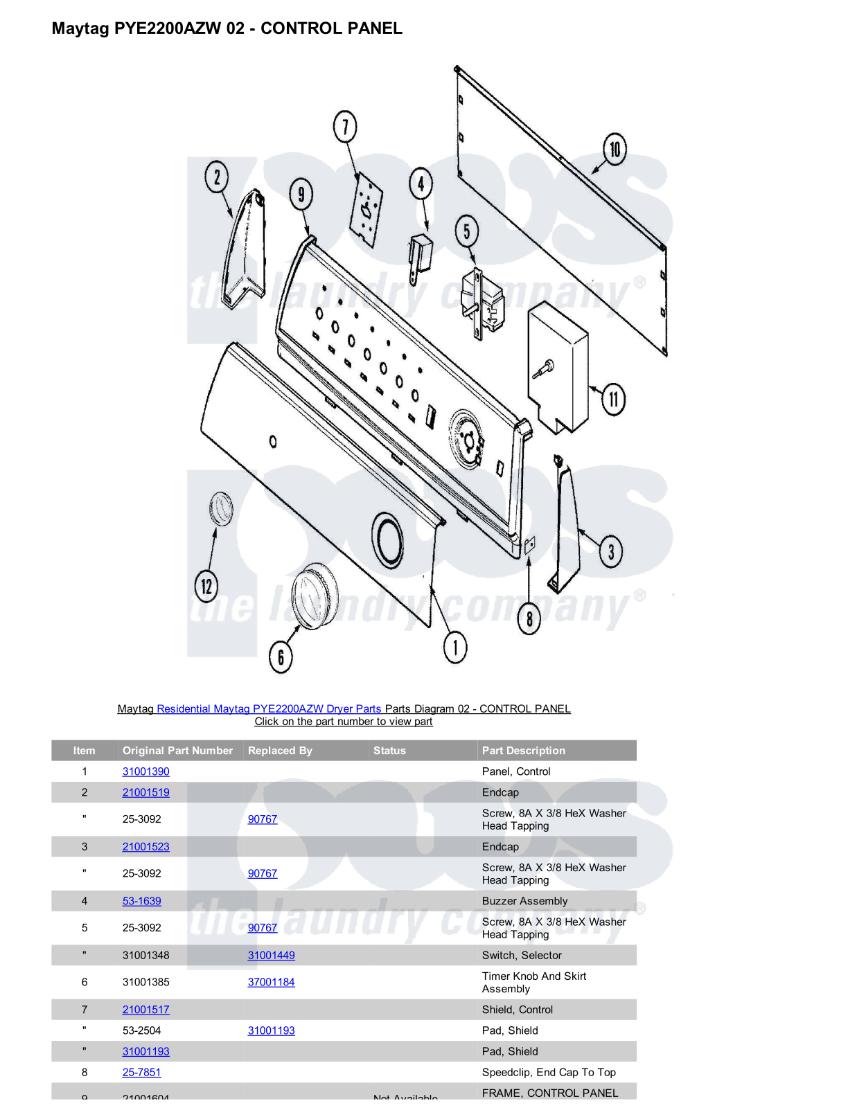 Maytag PYE2200AZW Parts Diagram