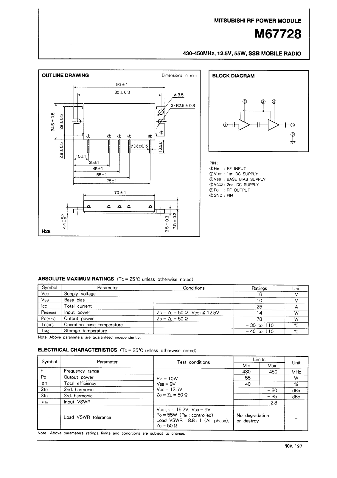 Mitsubishi M67728 Datasheet