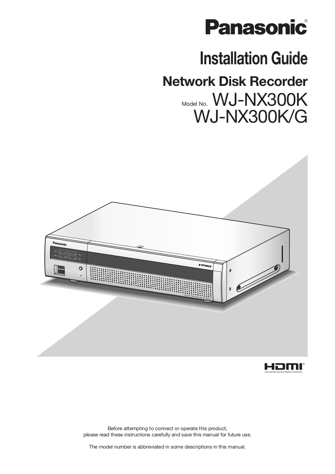 Panasonic WJ-NX300-4000T4 Installation Guide