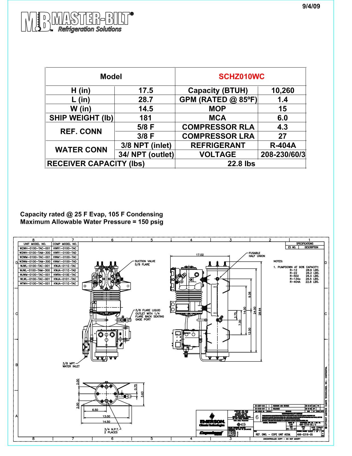 Master-Bilt SCHZ010WC User Manual