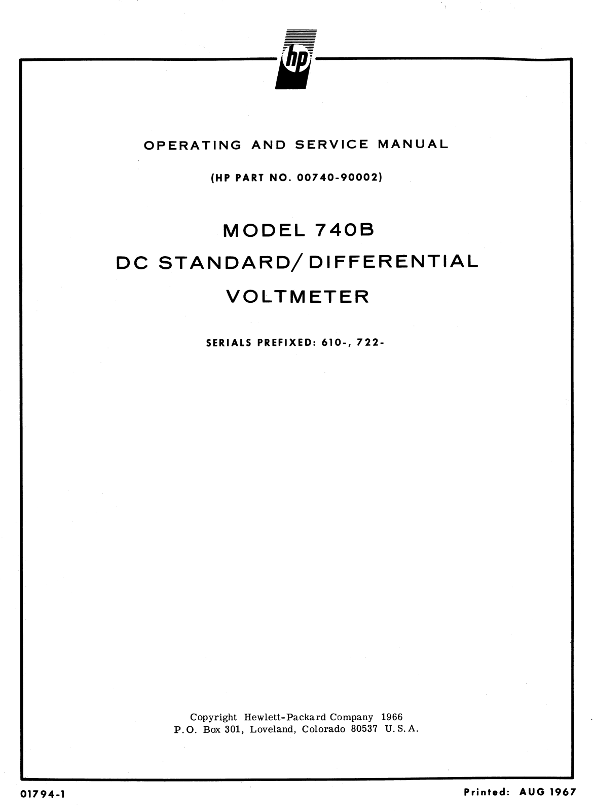 HP 740B Service manual