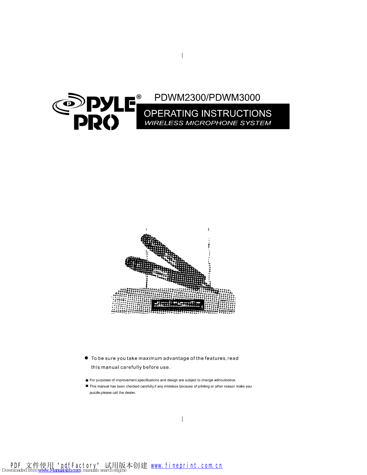 Pyle Pro PDWM2300, PDWM3000 Operating Instructions Manual