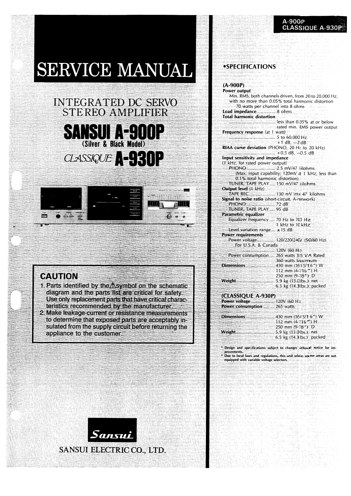 Sansui A-900-P, A-930-P Service manual