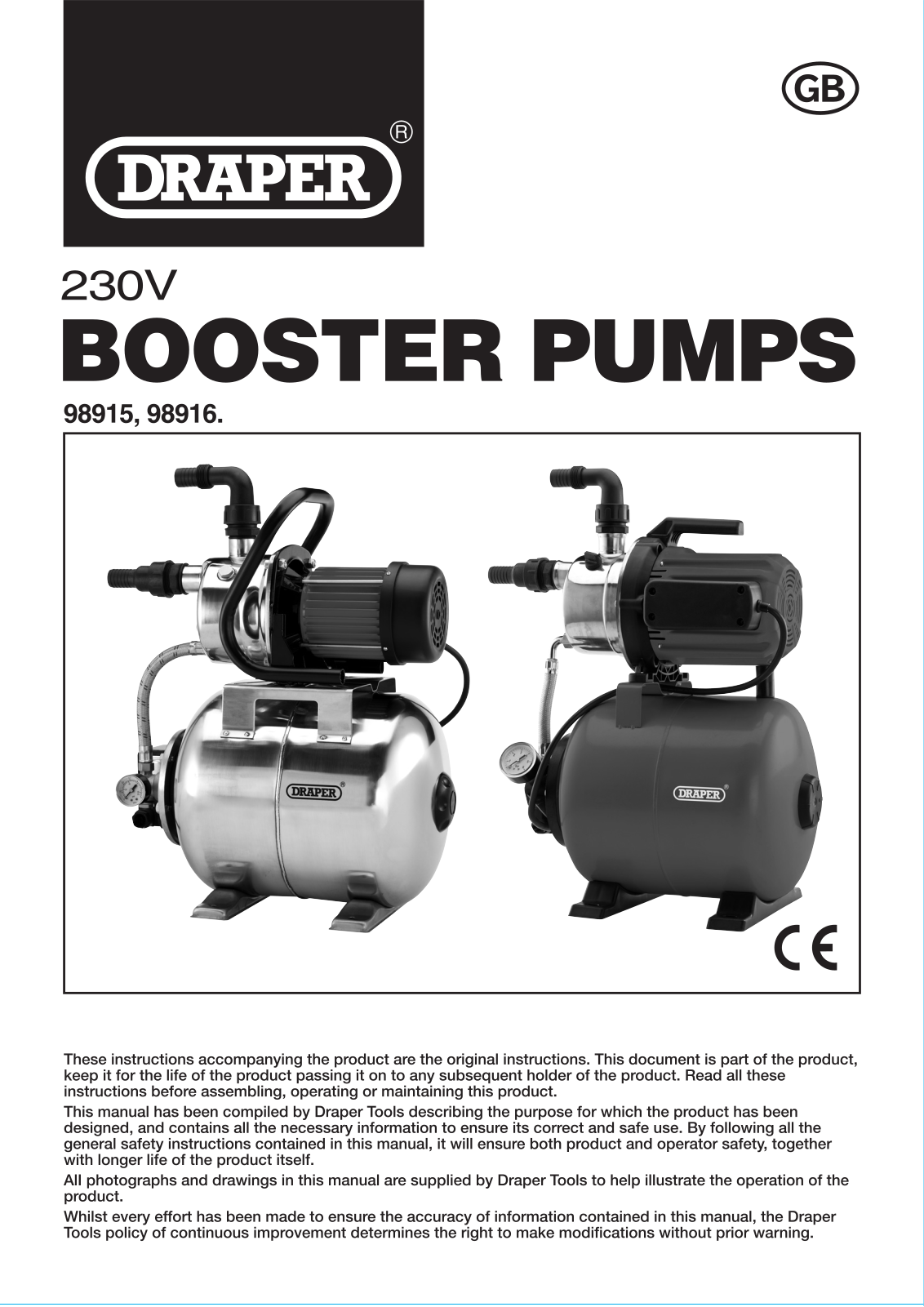 Draper Tools 98915, 98916 Instructions